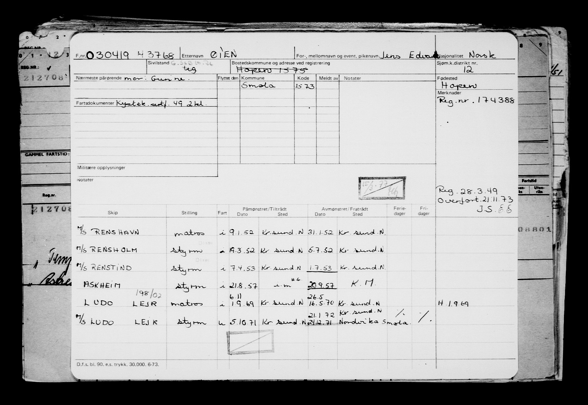 Direktoratet for sjømenn, AV/RA-S-3545/G/Gb/L0167: Hovedkort, 1919, p. 557