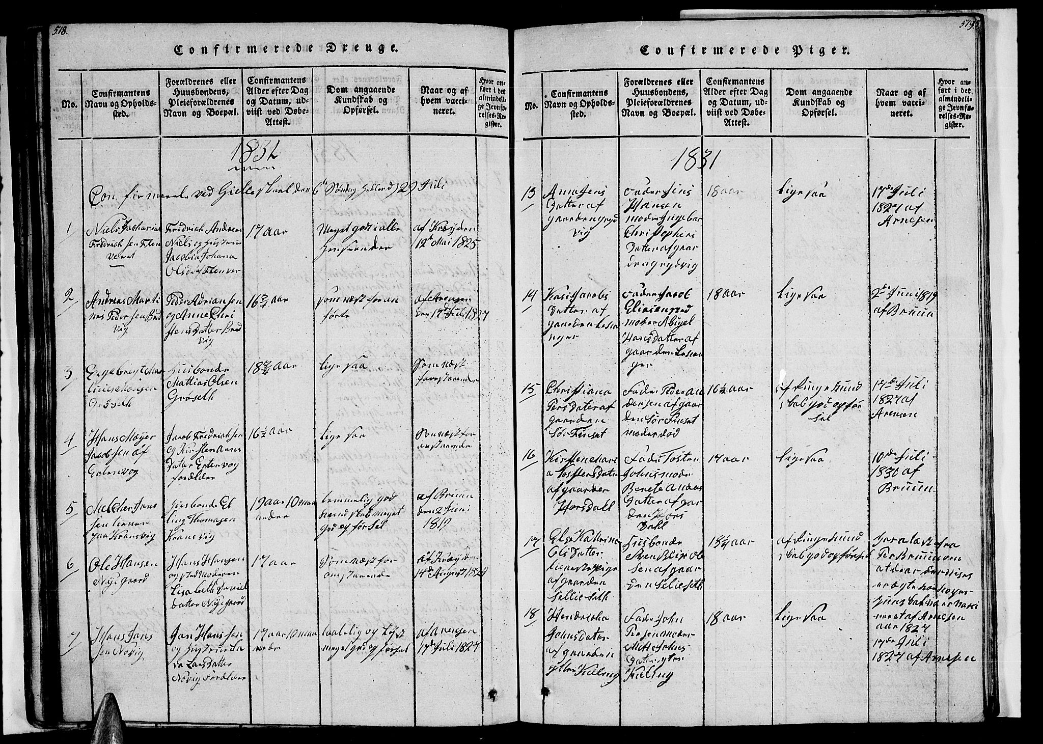 Ministerialprotokoller, klokkerbøker og fødselsregistre - Nordland, AV/SAT-A-1459/805/L0105: Parish register (copy) no. 805C01, 1820-1839, p. 518-519