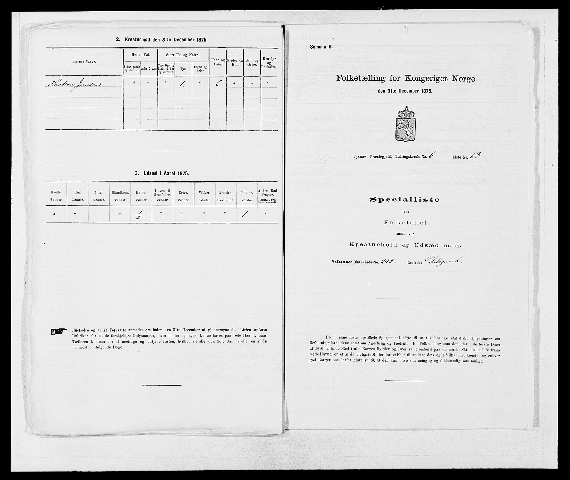 SAB, 1875 census for 1223P Tysnes, 1875, p. 770