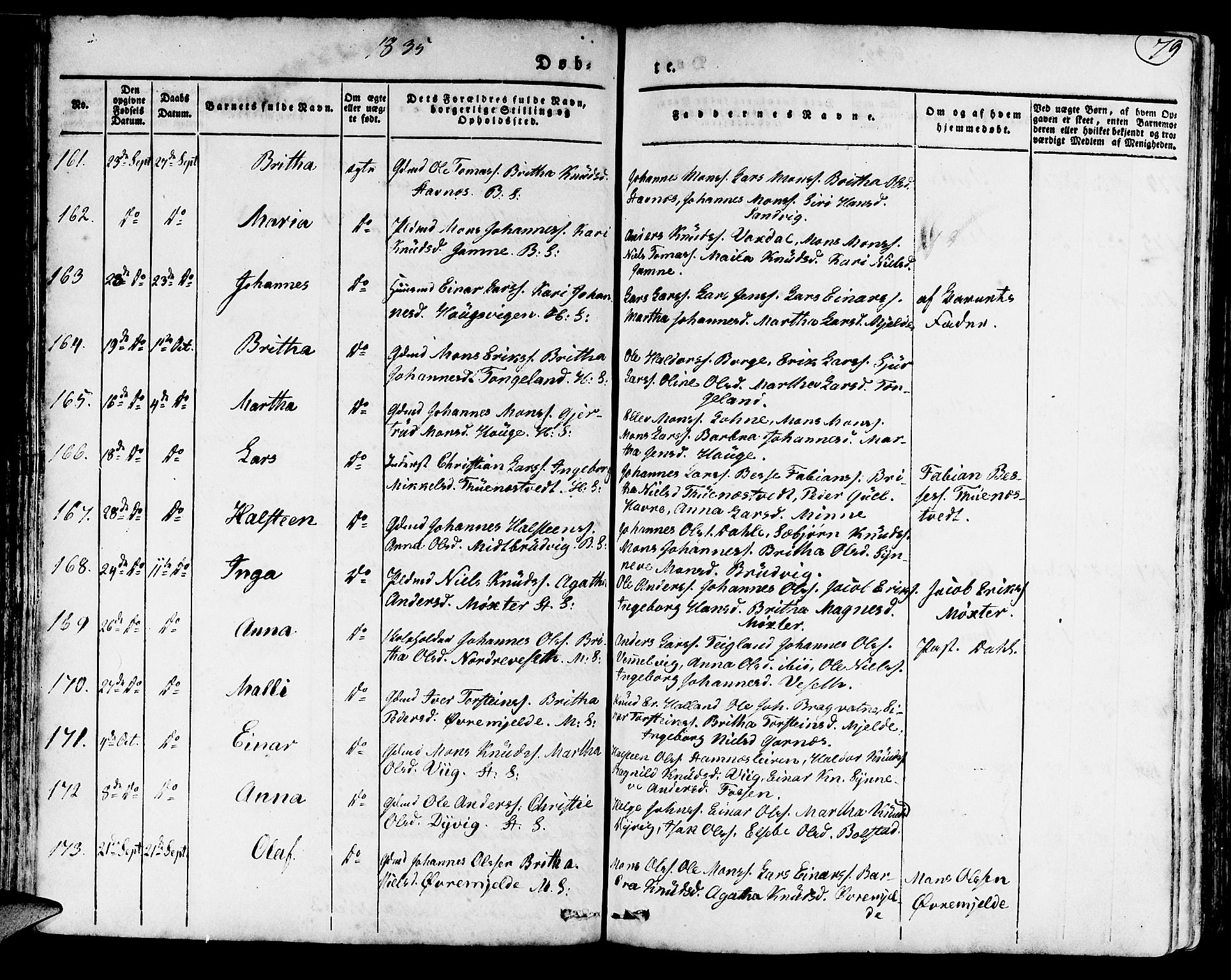 Haus sokneprestembete, AV/SAB-A-75601/H/Haa: Parish register (official) no. A 14, 1827-1838, p. 79