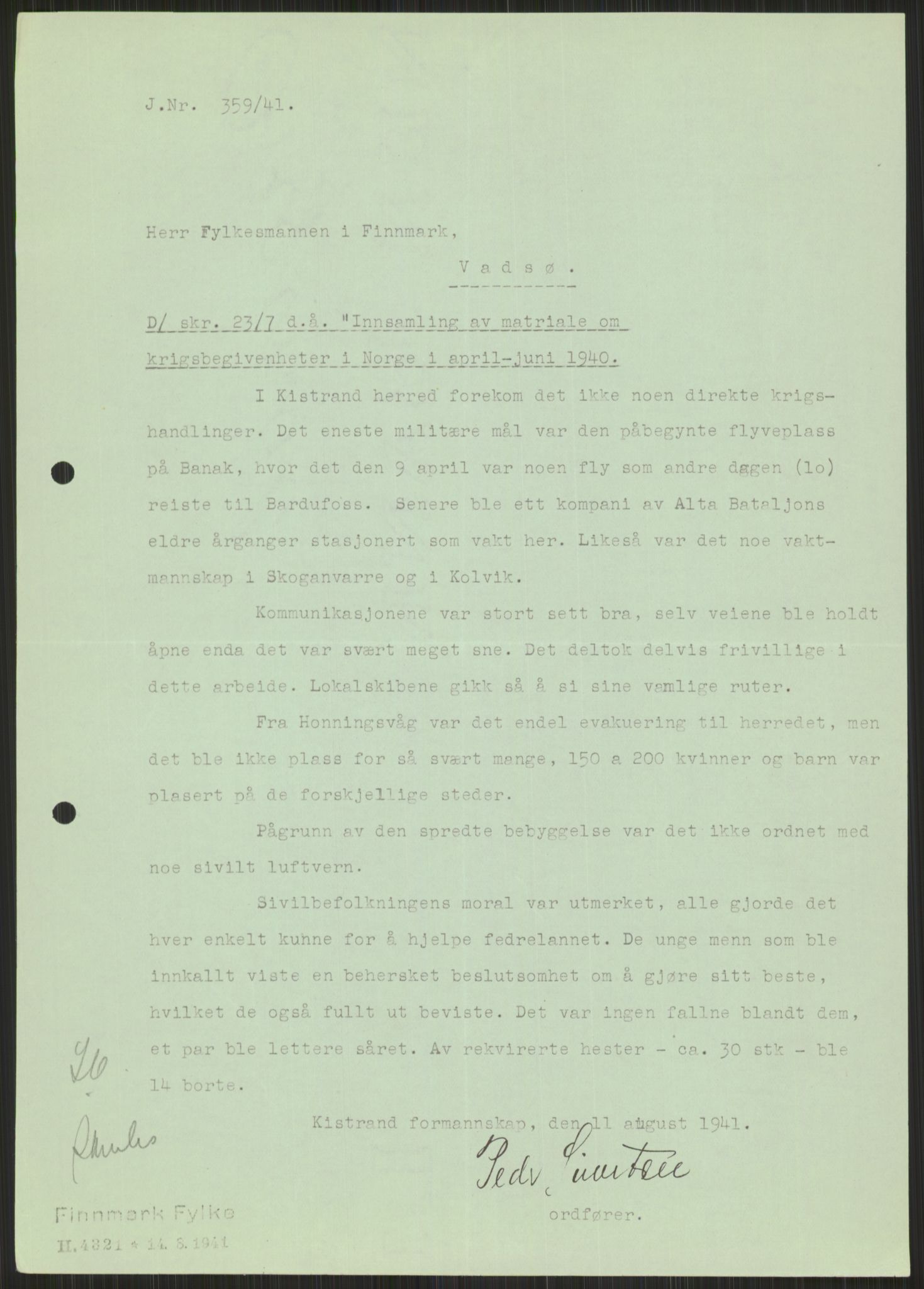 Forsvaret, Forsvarets krigshistoriske avdeling, RA/RAFA-2017/Y/Ya/L0017: II-C-11-31 - Fylkesmenn.  Rapporter om krigsbegivenhetene 1940., 1940, p. 720