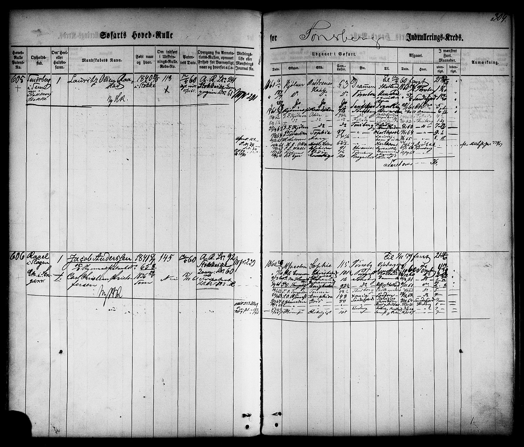 Tønsberg innrulleringskontor, AV/SAKO-A-786/F/Fc/Fca/L0001: Hovedrulle Patent nr. 1-1428, 1860-1861, p. 343