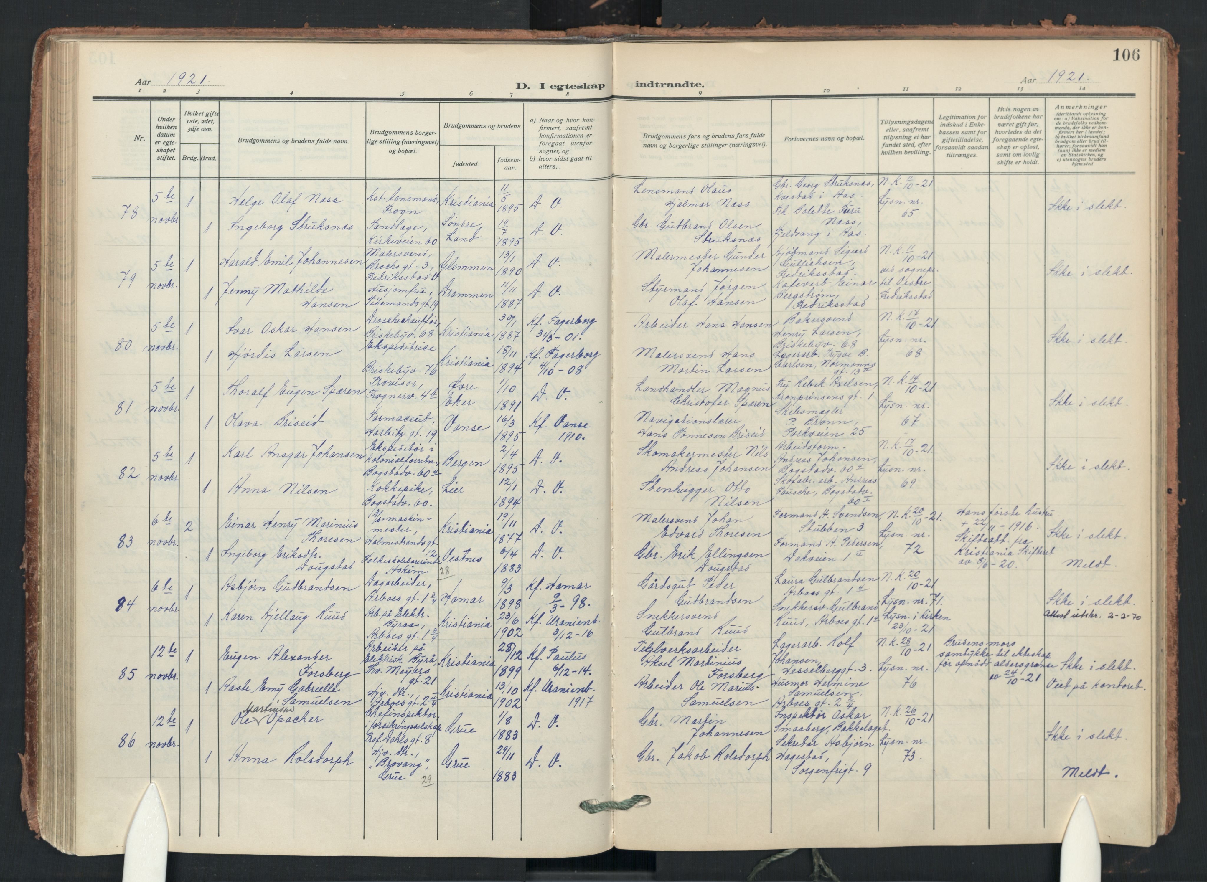 Uranienborg prestekontor Kirkebøker, SAO/A-10877/F/Fa/L0012: Parish register (official) no. 12, 1914-1930, p. 106