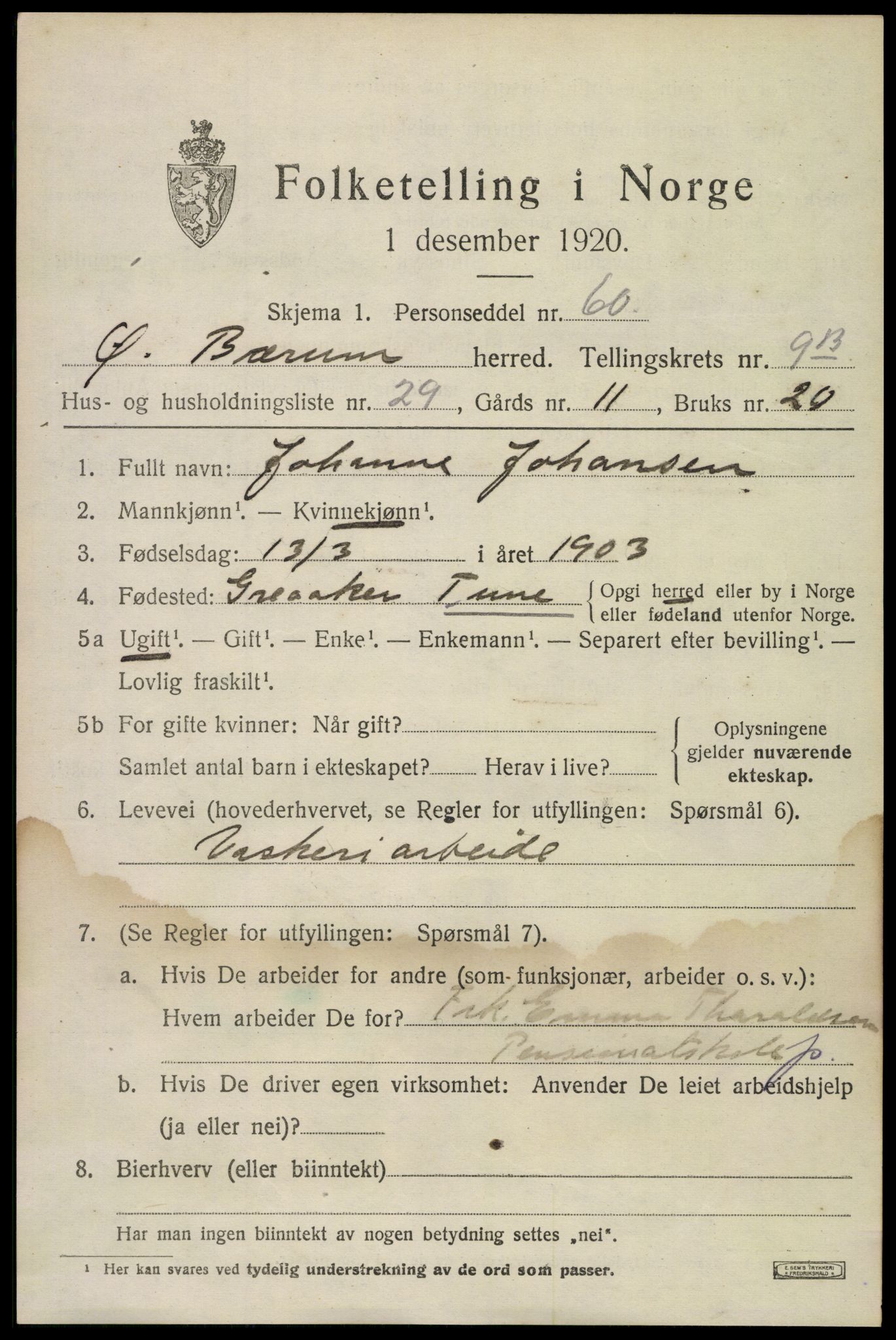 SAO, 1920 census for Bærum, 1920, p. 21018