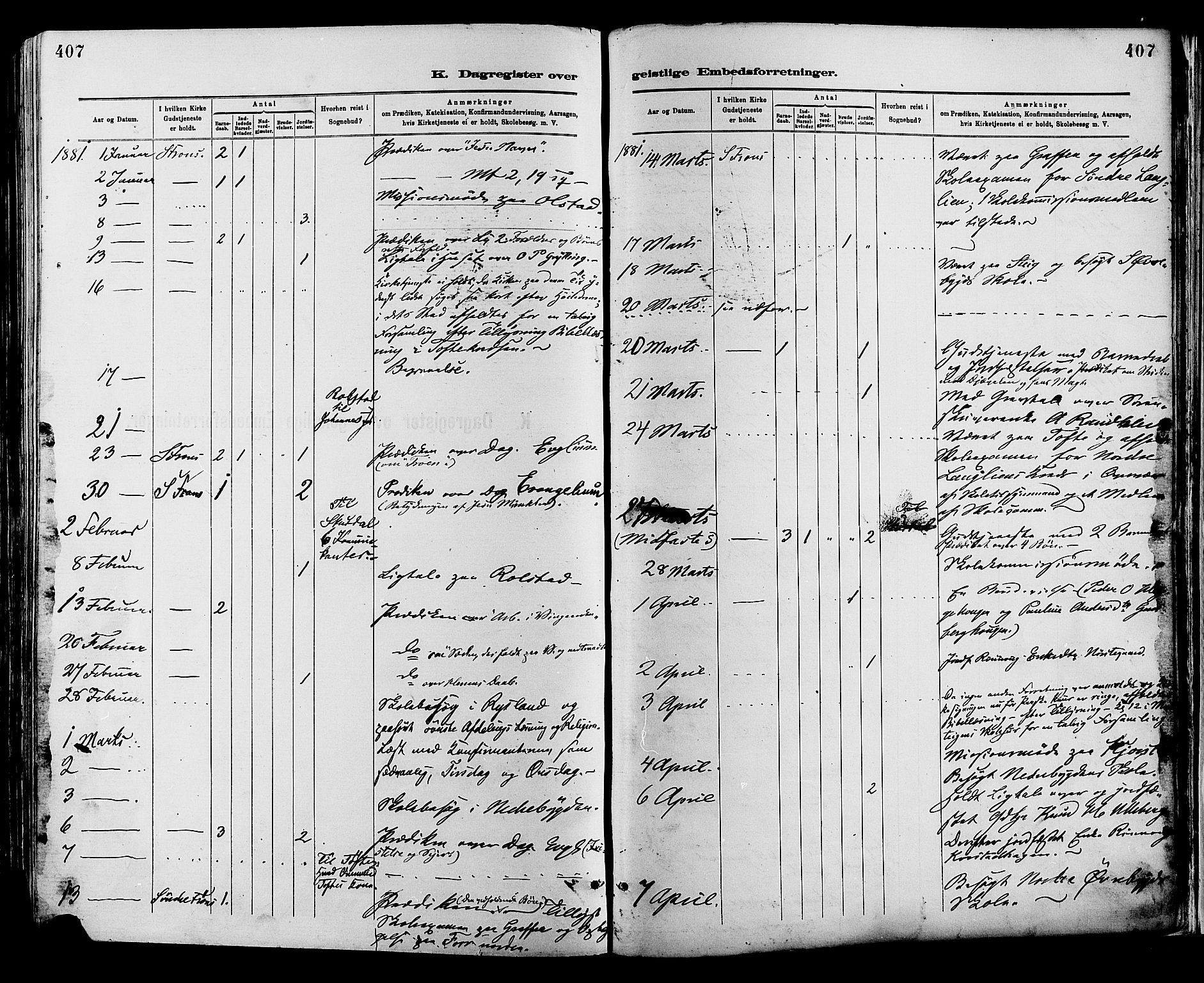 Sør-Fron prestekontor, AV/SAH-PREST-010/H/Ha/Haa/L0003: Parish register (official) no. 3, 1881-1897, p. 407