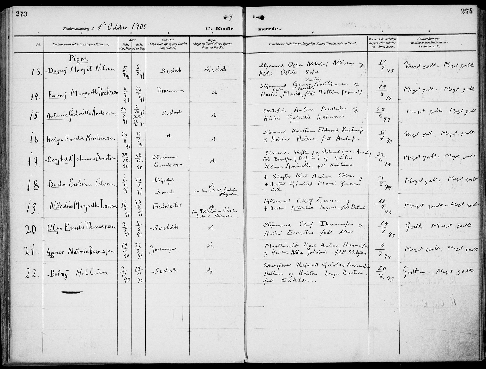 Strømm kirkebøker, AV/SAKO-A-322/F/Fb/L0002: Parish register (official) no. II 2, 1900-1919, p. 273-274