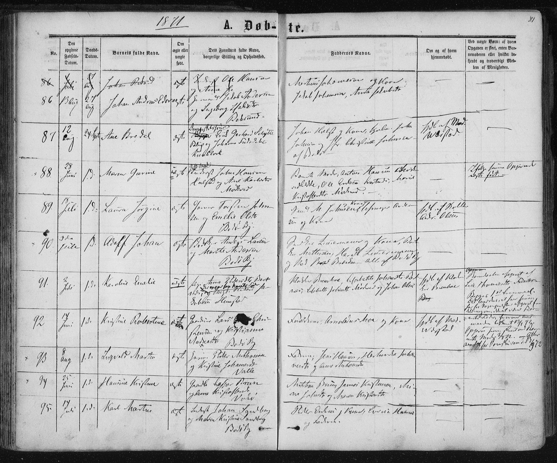 Ministerialprotokoller, klokkerbøker og fødselsregistre - Nordland, SAT/A-1459/801/L0008: Parish register (official) no. 801A08, 1864-1875, p. 81