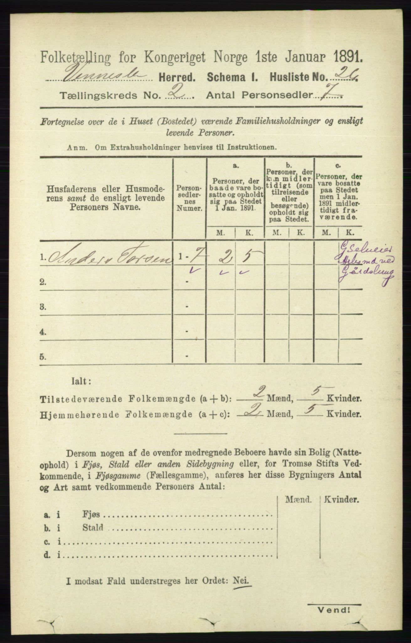 RA, 1891 census for 1014 Vennesla, 1891, p. 393