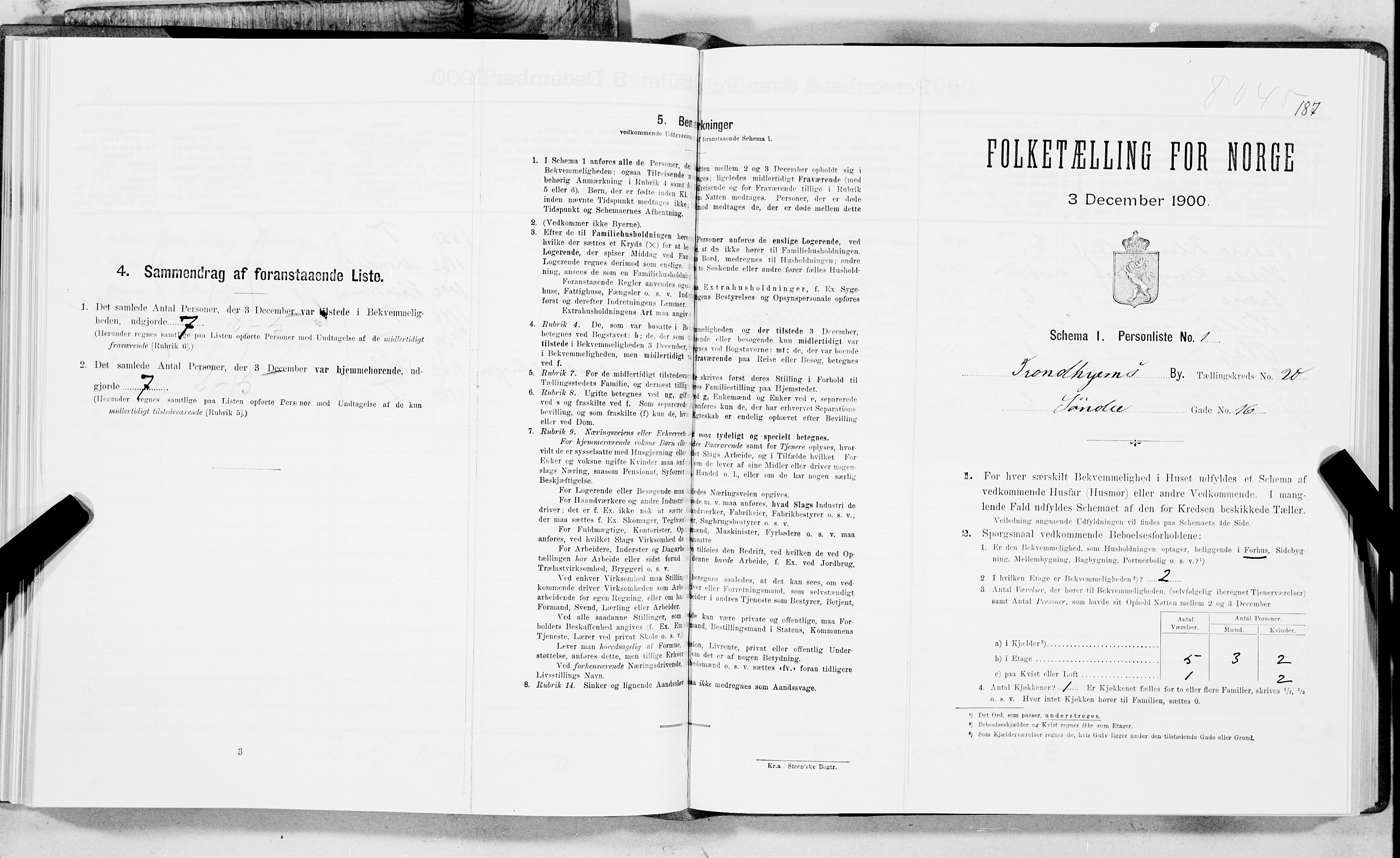 SAT, 1900 census for Trondheim, 1900, p. 3251