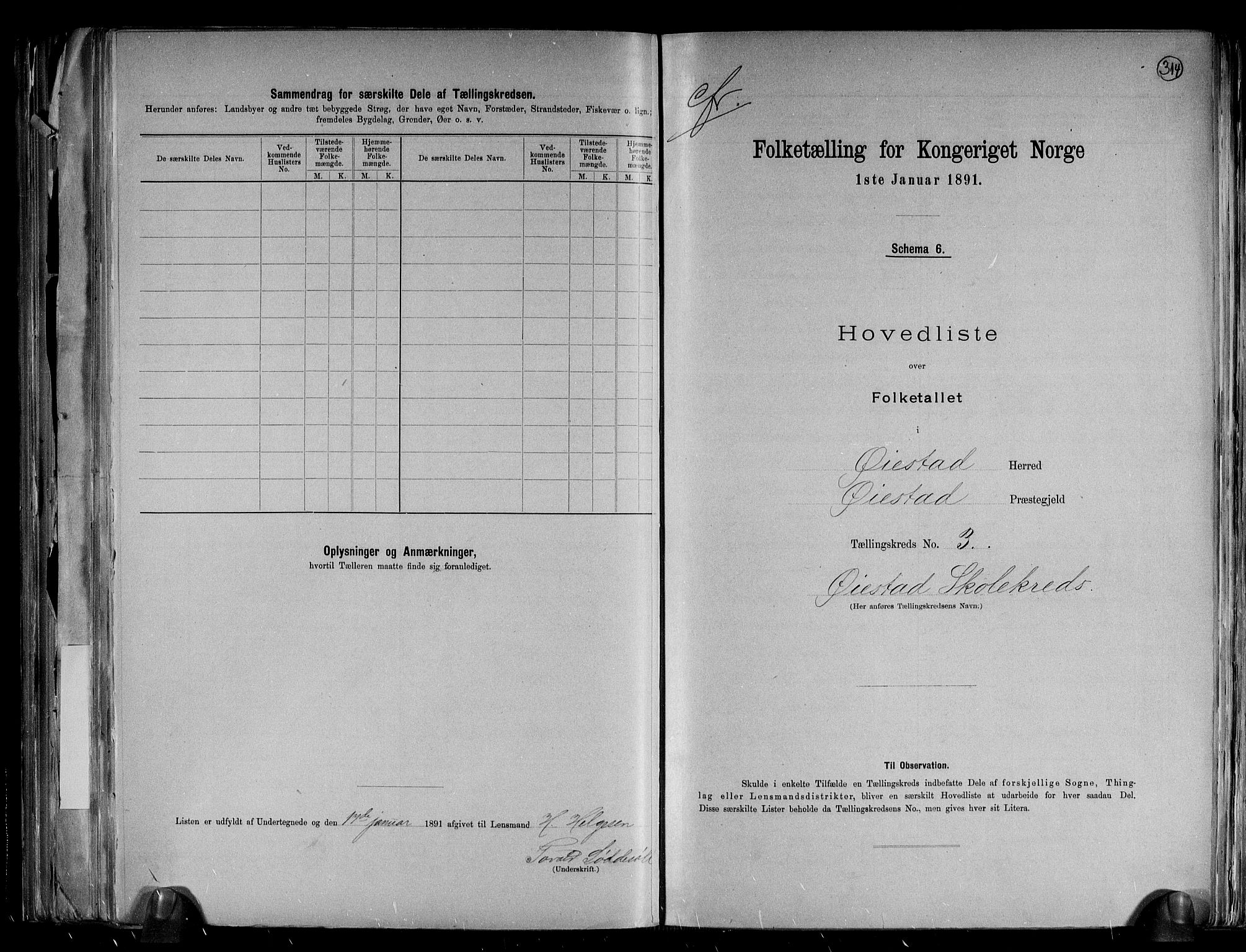 RA, 1891 census for 0920 Øyestad, 1891, p. 8