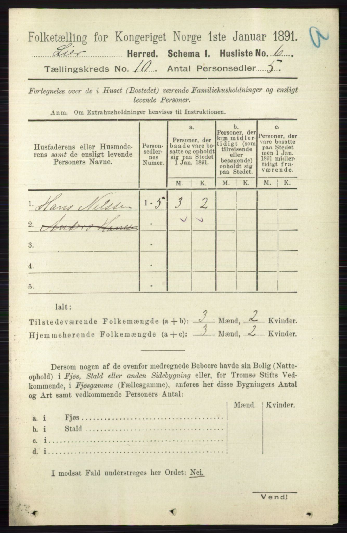 RA, 1891 census for 0626 Lier, 1891, p. 6189