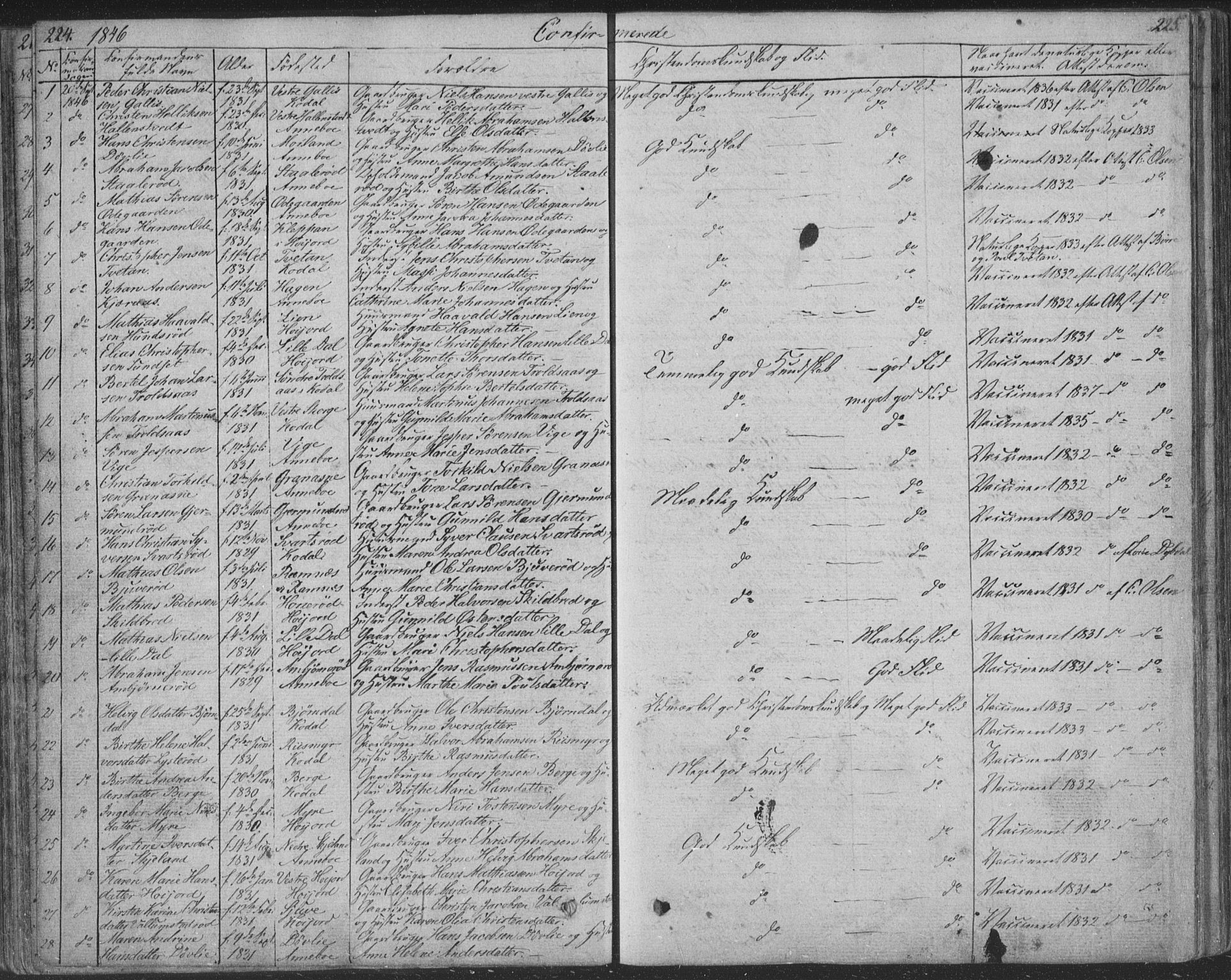 Andebu kirkebøker, AV/SAKO-A-336/F/Fa/L0004: Parish register (official) no. 4, 1829-1856, p. 224-225