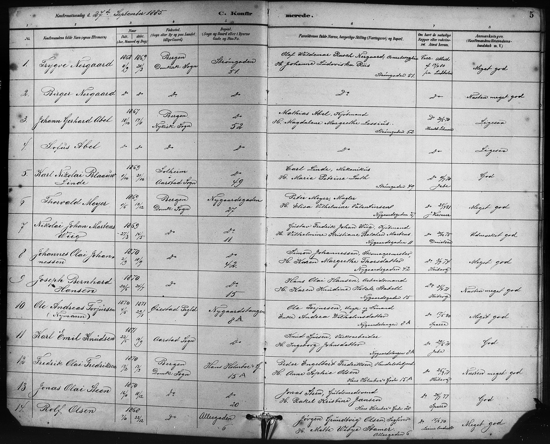 Johanneskirken sokneprestembete, SAB/A-76001/H/Hab: Parish register (copy) no. B 1, 1885-1907, p. 5