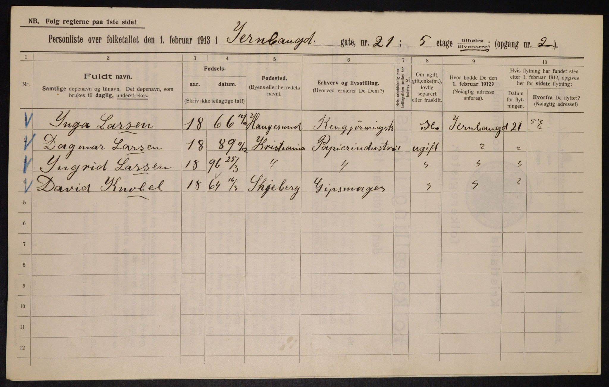 OBA, Municipal Census 1913 for Kristiania, 1913, p. 46676