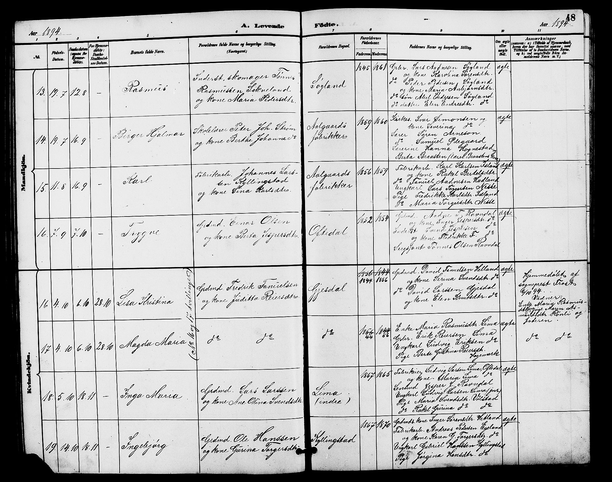 Lye sokneprestkontor, AV/SAST-A-101794/001/30BB/L0008: Parish register (copy) no. B 7, 1887-1901, p. 48