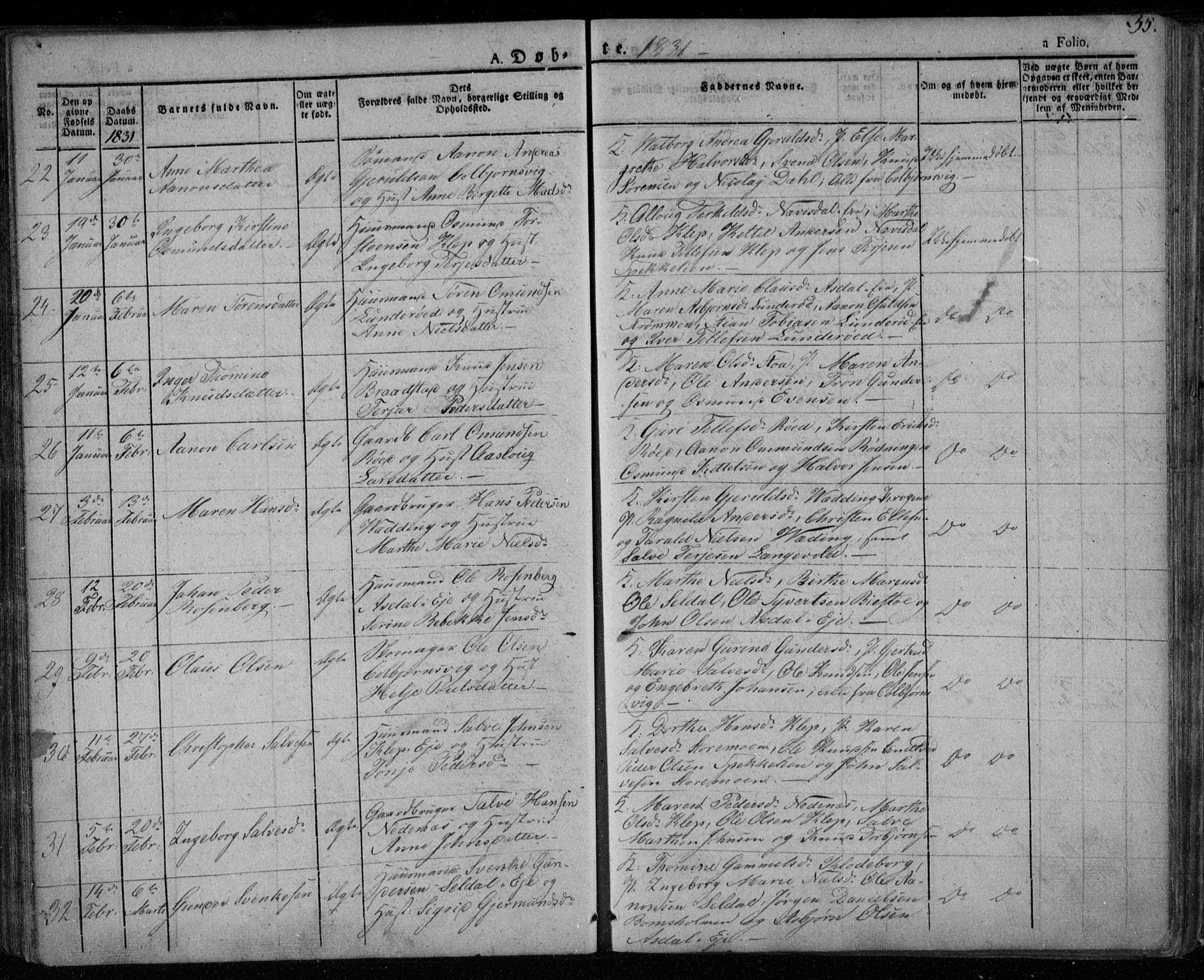Øyestad sokneprestkontor, SAK/1111-0049/F/Fa/L0013: Parish register (official) no. A 13, 1827-1842, p. 55