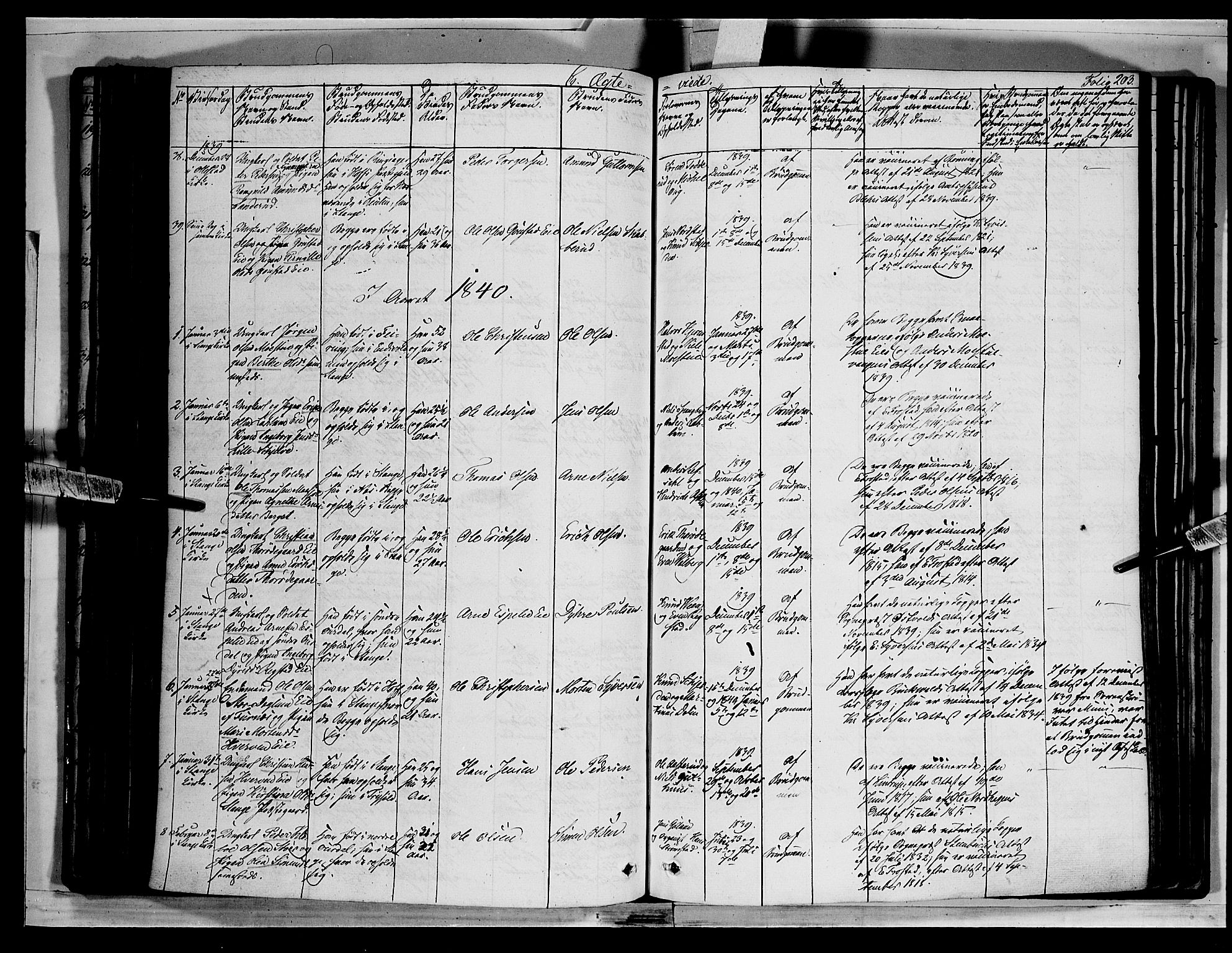 Stange prestekontor, SAH/PREST-002/K/L0010: Parish register (official) no. 10, 1835-1845, p. 203