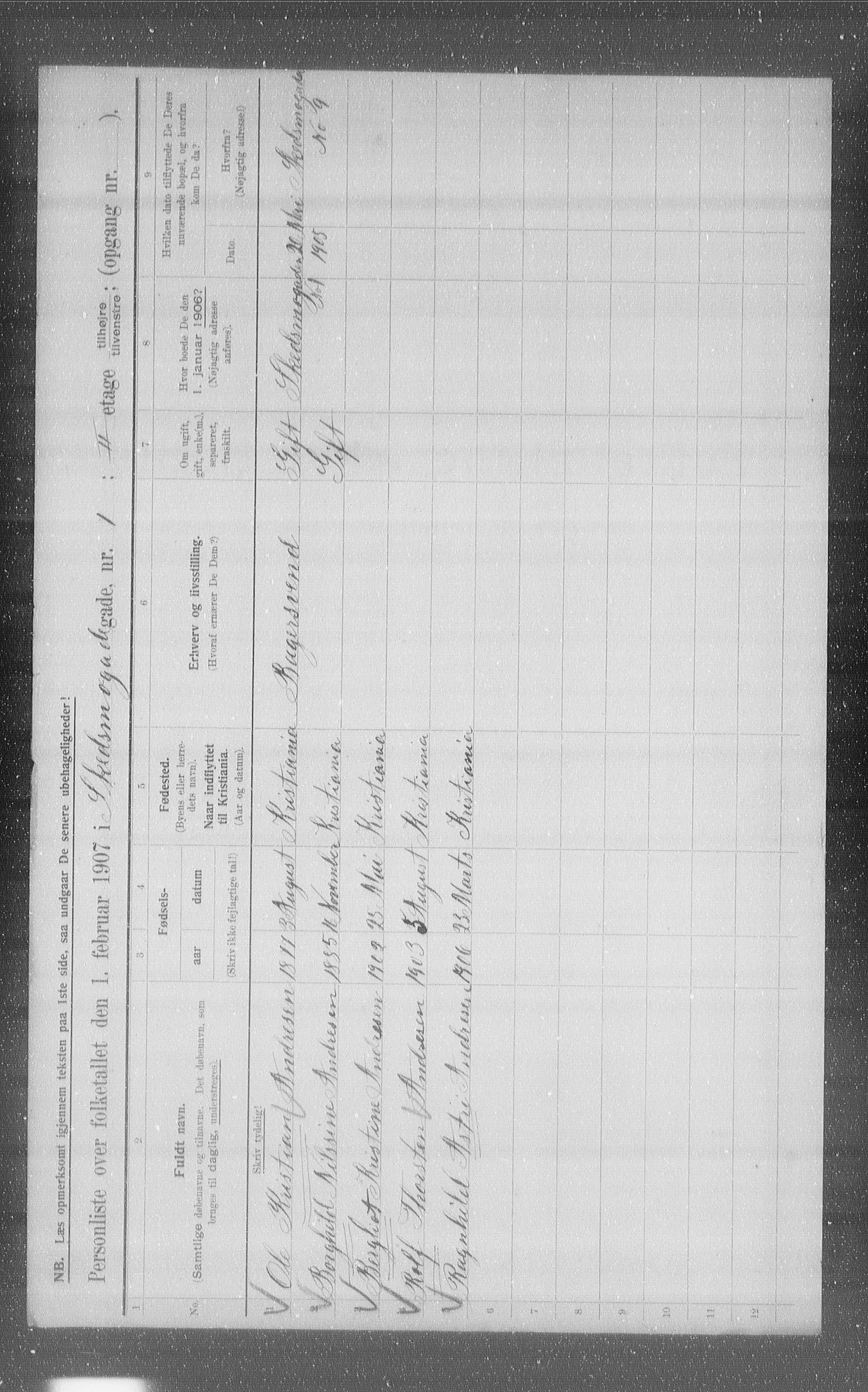 OBA, Municipal Census 1907 for Kristiania, 1907, p. 48636