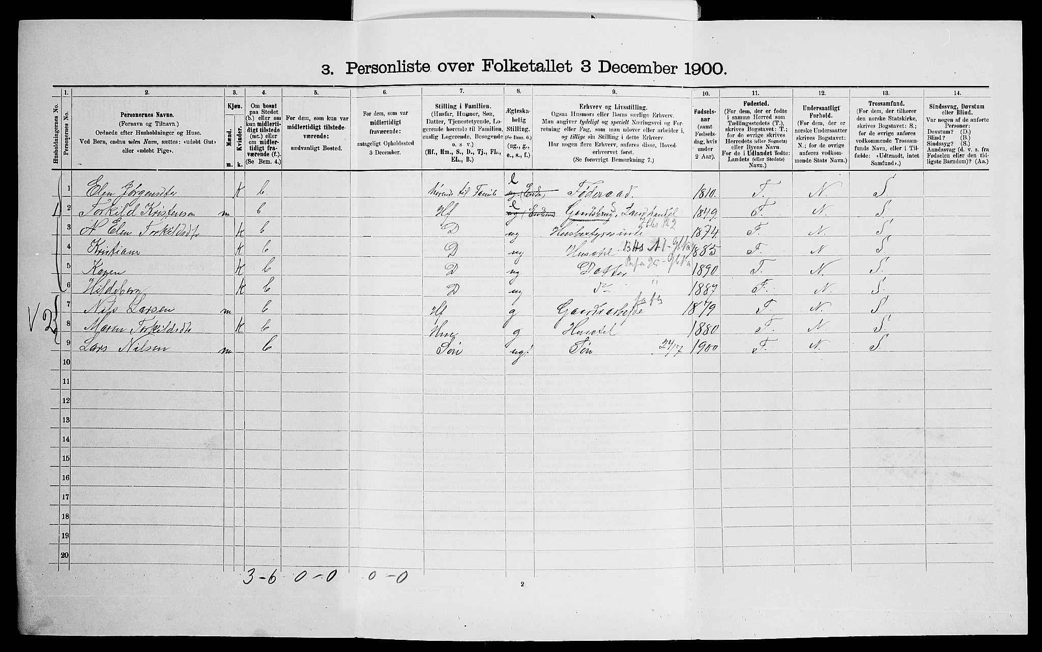 SAK, 1900 census for Holt, 1900, p. 1356