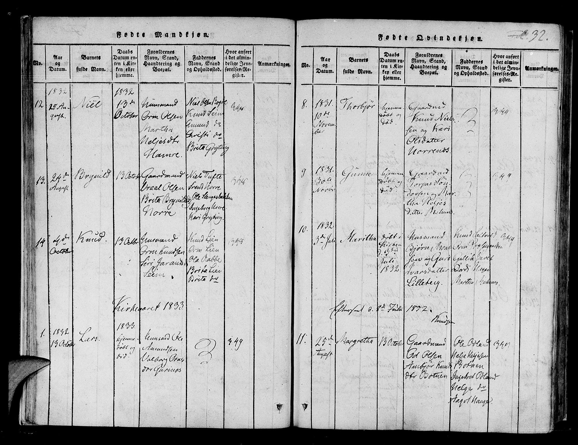 Røldal sokneprestembete, AV/SAB-A-100247: Parish register (official) no. A 2, 1817-1856, p. 32