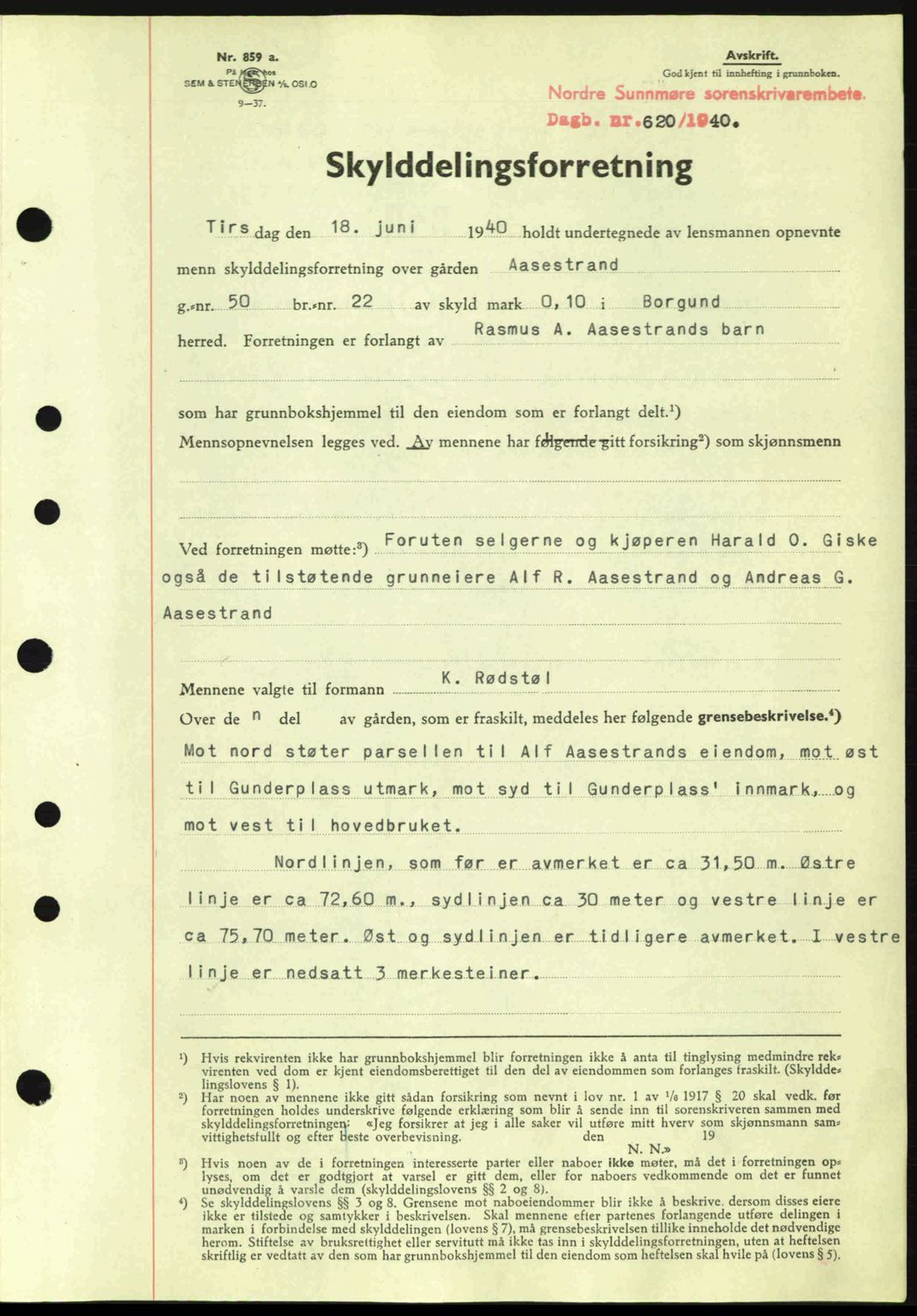 Nordre Sunnmøre sorenskriveri, AV/SAT-A-0006/1/2/2C/2Ca: Mortgage book no. A8, 1939-1940, Diary no: : 620/1940