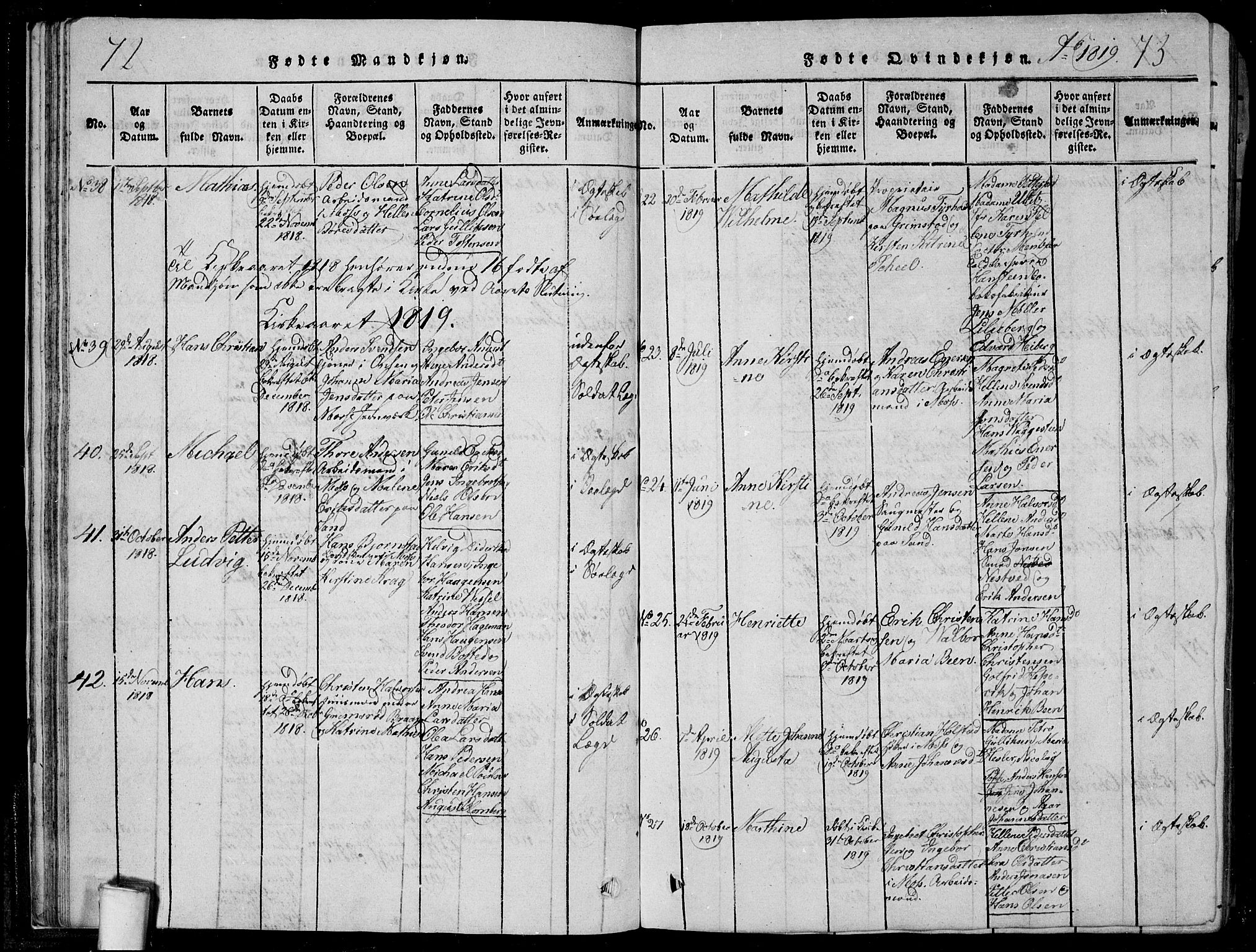 Moss prestekontor Kirkebøker, SAO/A-2003/F/Fa/L0005: Parish register (official) no. I 5, 1814-1828, p. 72-73