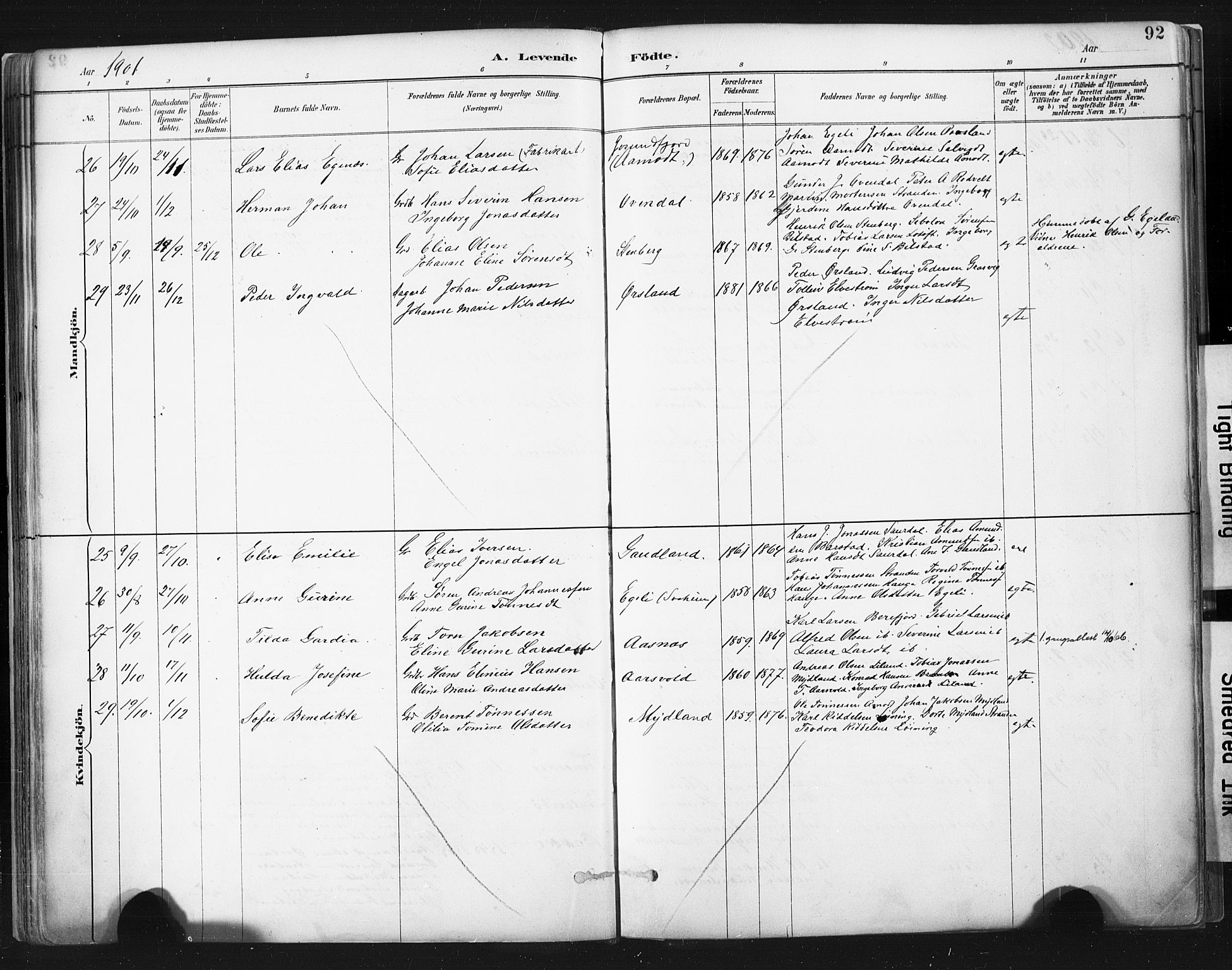 Sokndal sokneprestkontor, AV/SAST-A-101808: Parish register (official) no. A 11.1, 1887-1905, p. 92