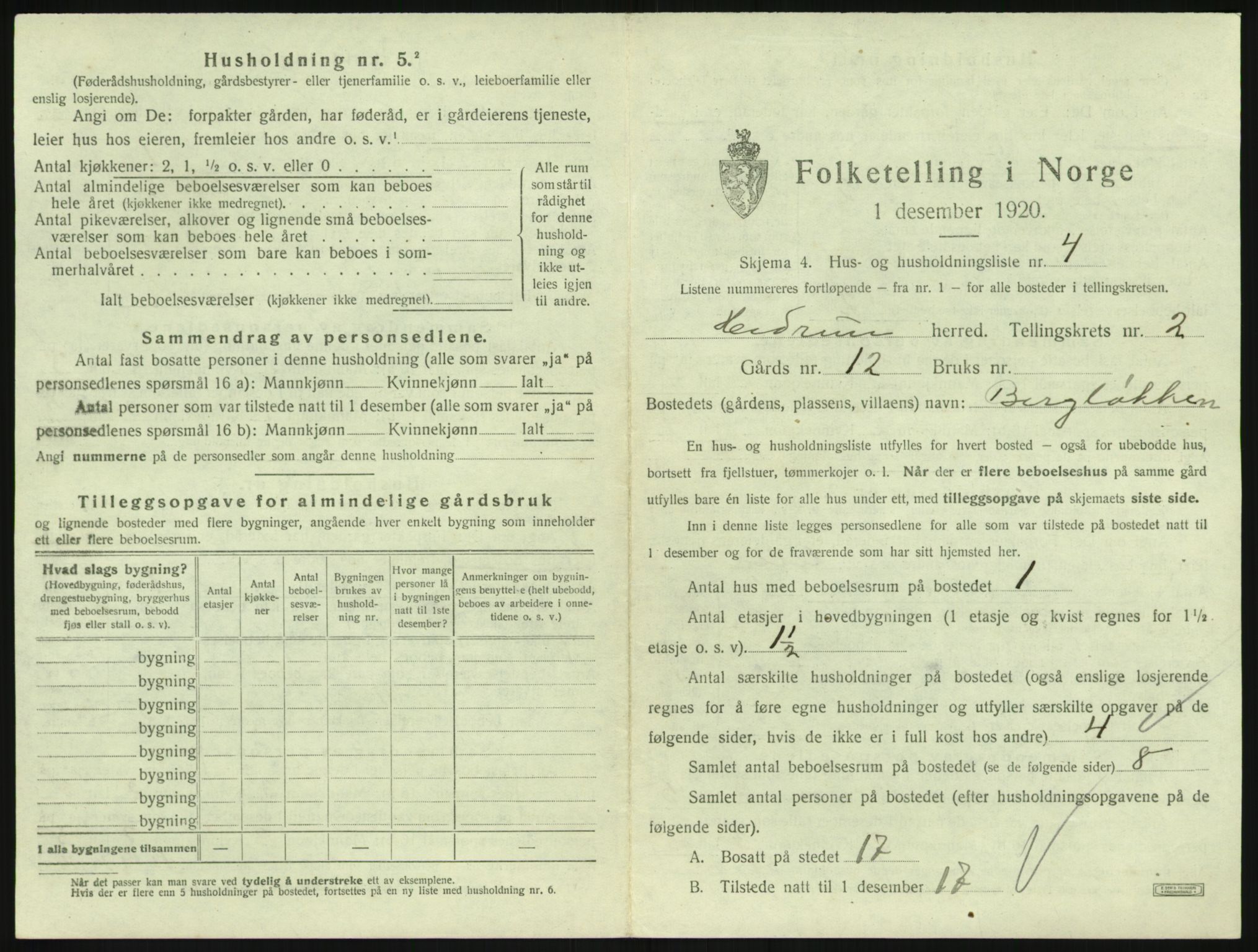 SAKO, 1920 census for Hedrum, 1920, p. 137