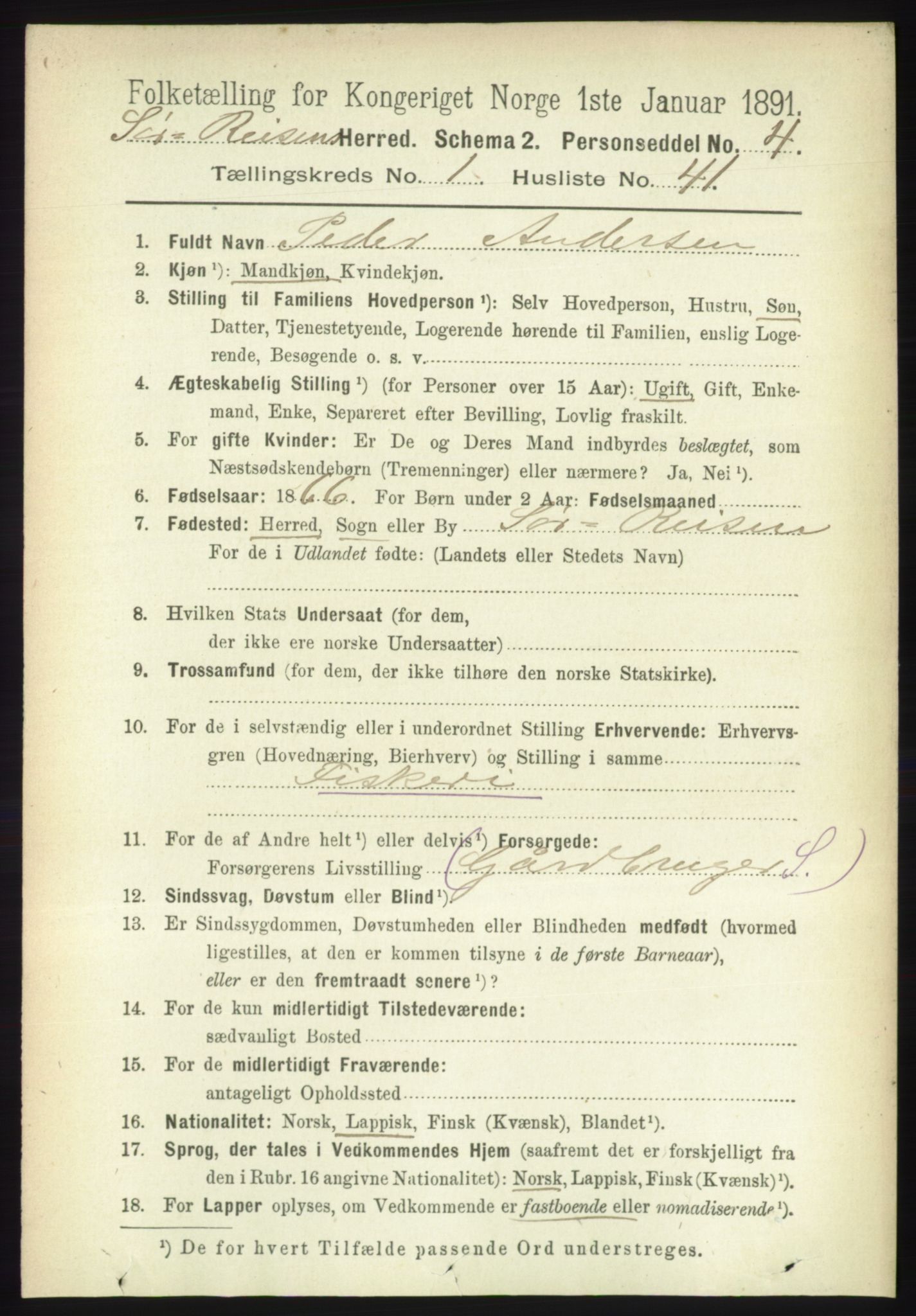 RA, 1891 census for 1925 Sørreisa, 1891, p. 325