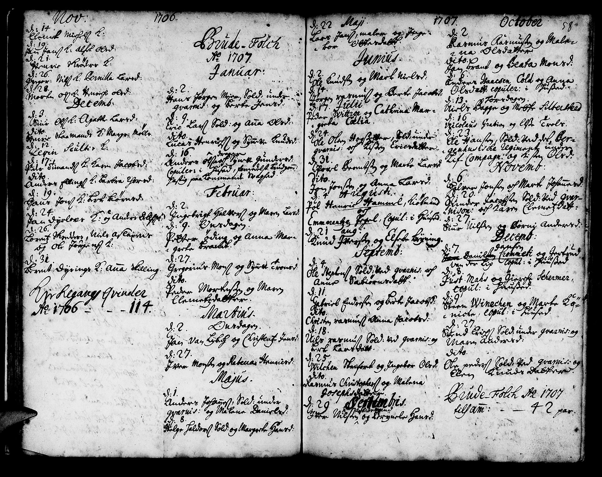 Korskirken sokneprestembete, AV/SAB-A-76101/H/Haa/L0008: Parish register (official) no. A 8, 1698-1747, p. 57-58