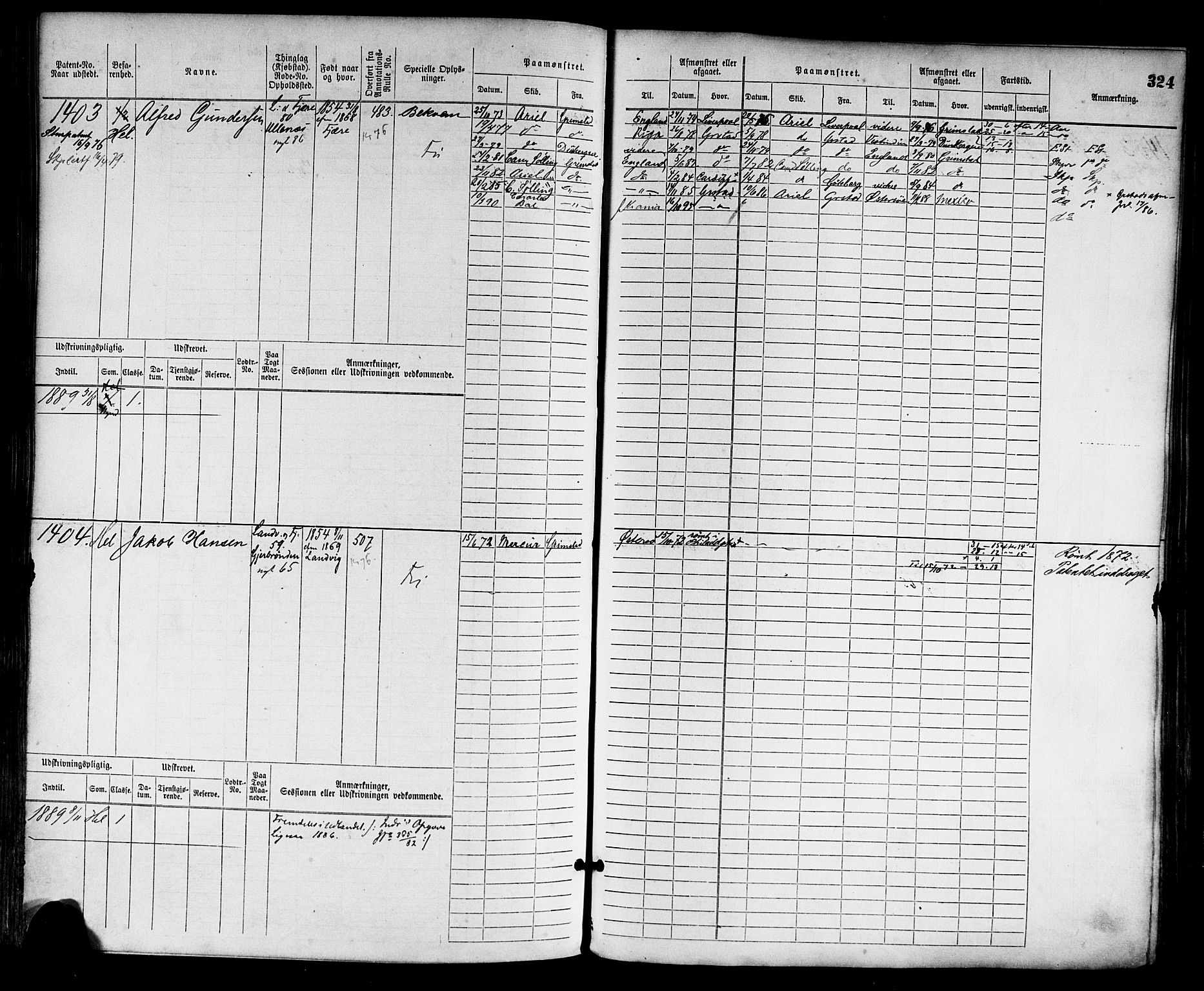 Grimstad mønstringskrets, SAK/2031-0013/F/Fb/L0002: Hovedrulle nr 759-1517, F-5, 1869-1877, p. 334