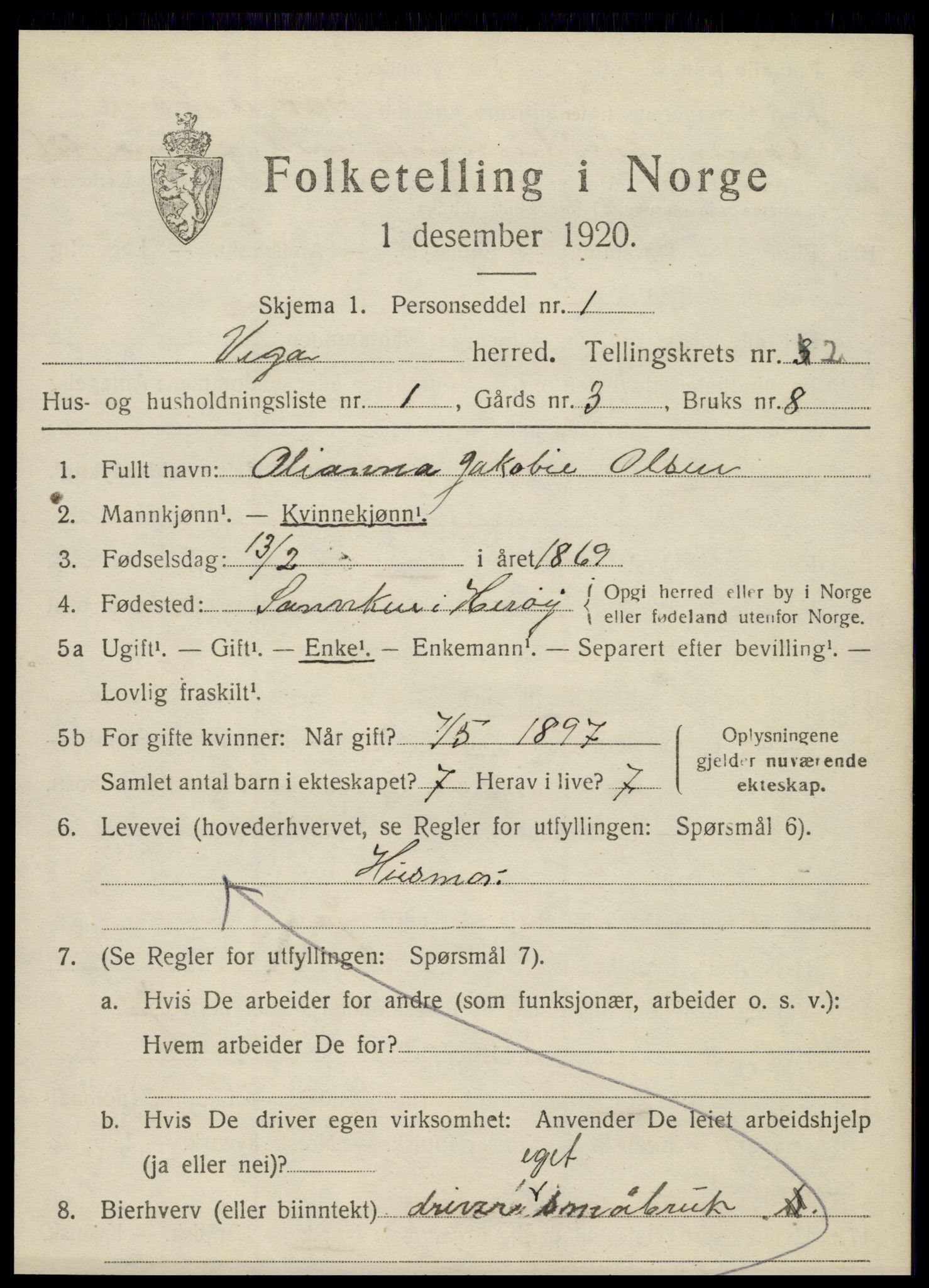 SAT, 1920 census for Vega, 1920, p. 1259