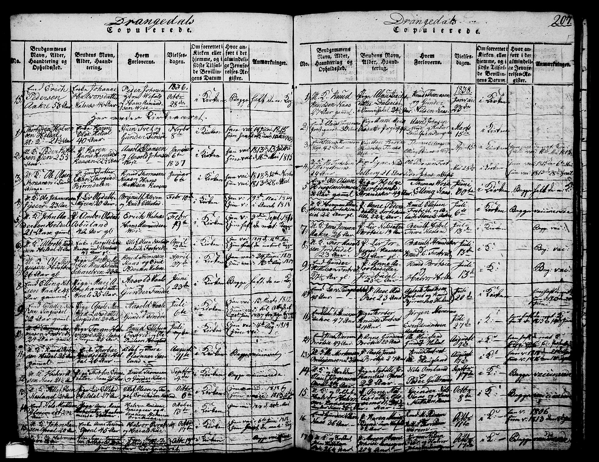 Drangedal kirkebøker, SAKO/A-258/G/Ga/L0001: Parish register (copy) no. I 1 /1, 1814-1856, p. 207