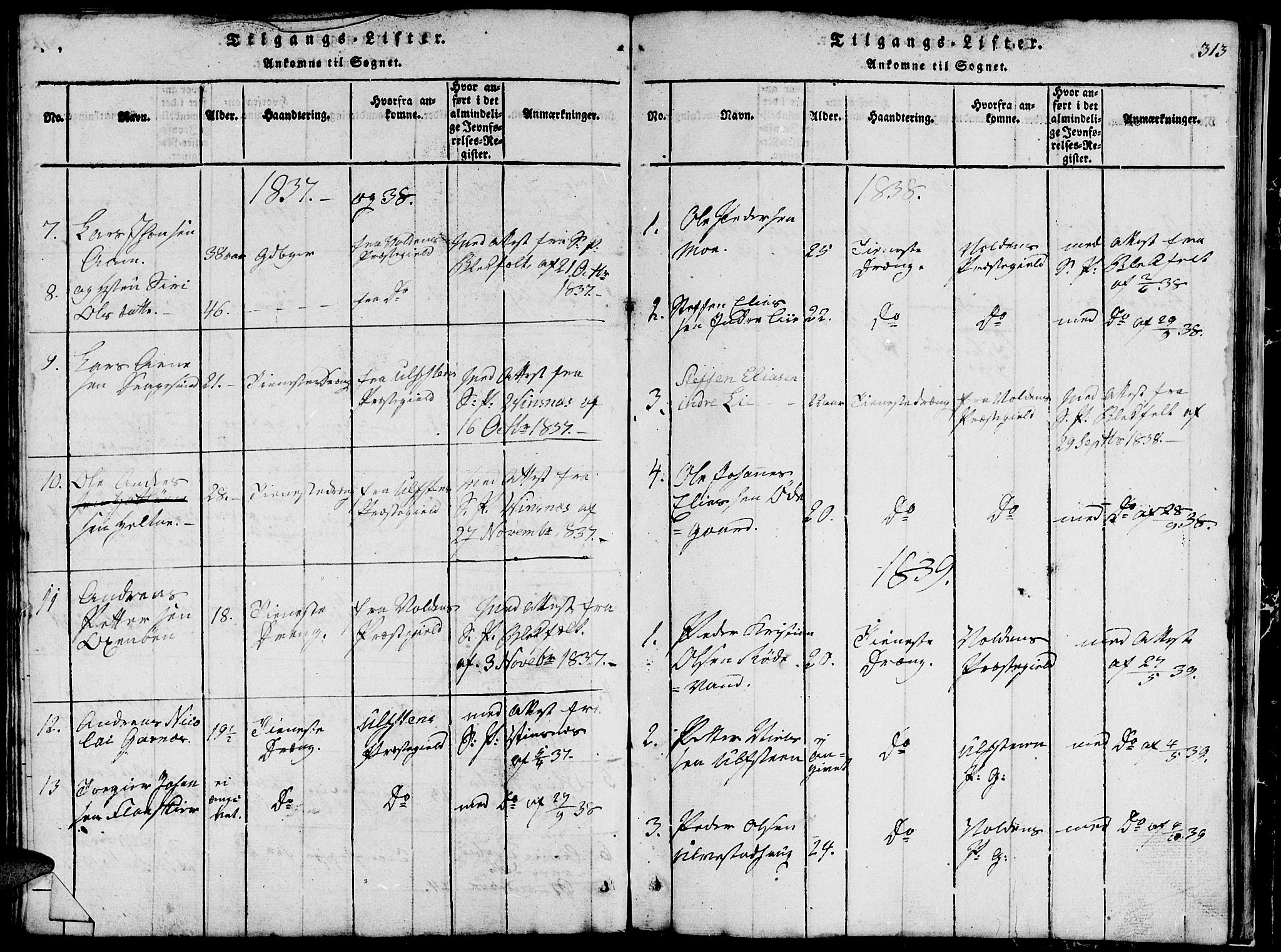 Ministerialprotokoller, klokkerbøker og fødselsregistre - Møre og Romsdal, AV/SAT-A-1454/507/L0078: Parish register (copy) no. 507C01, 1816-1840, p. 313