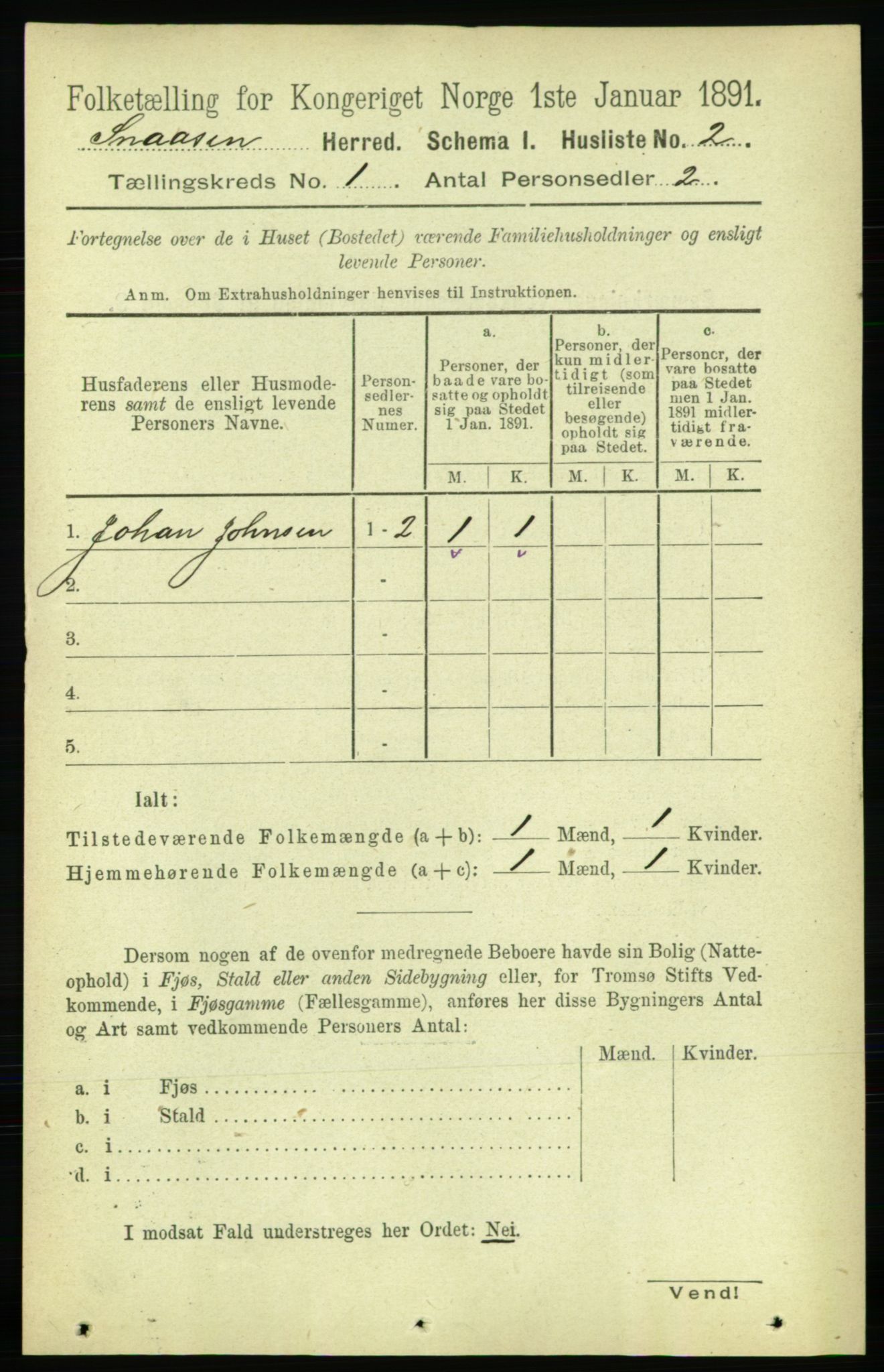 RA, 1891 census for 1736 Snåsa, 1891, p. 26