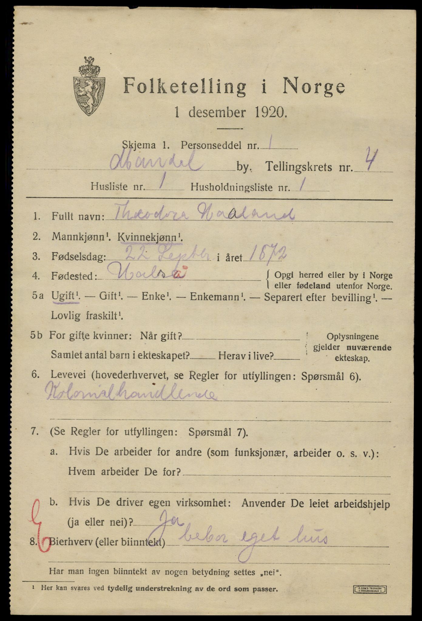 SAK, 1920 census for Mandal, 1920, p. 7021