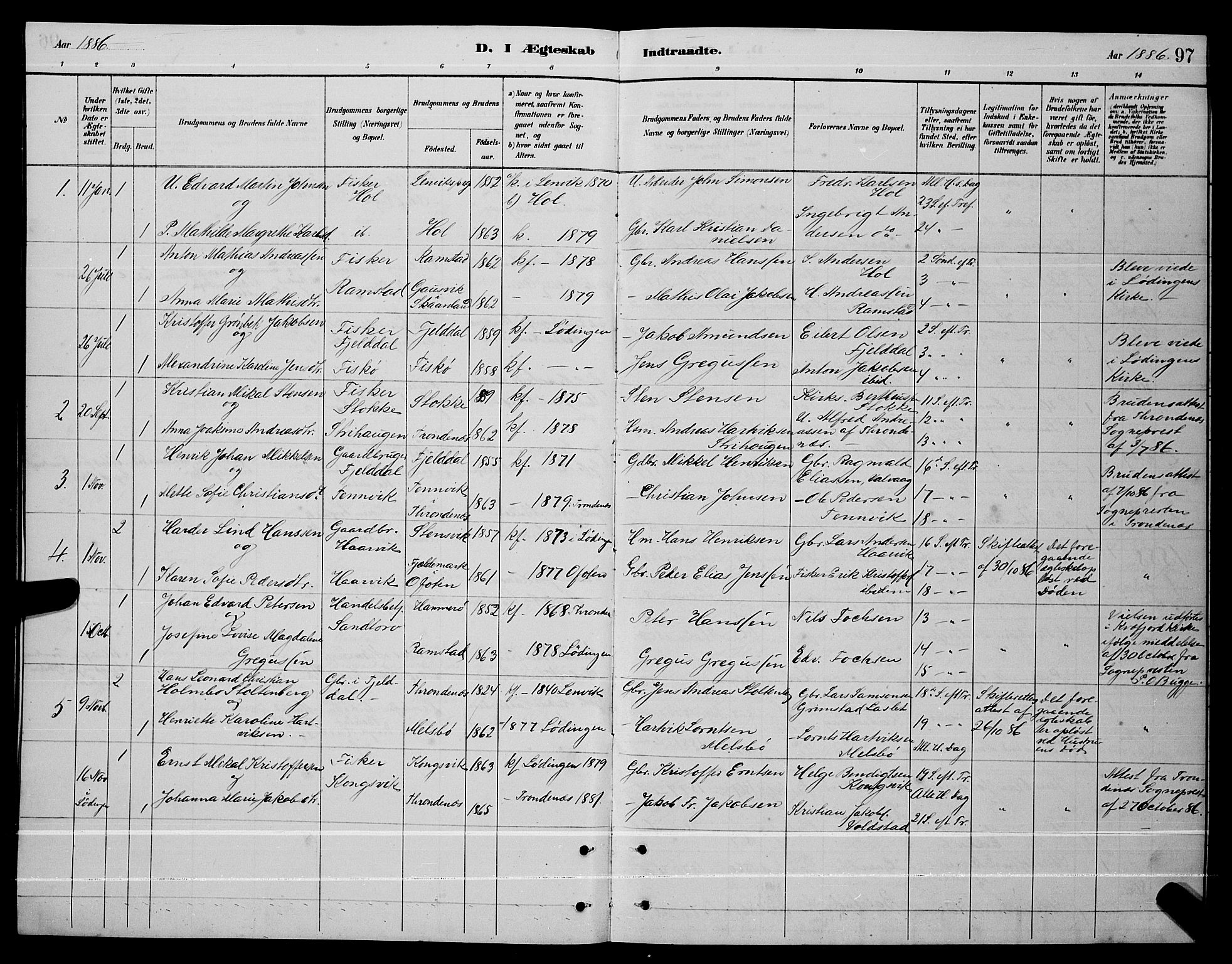 Ministerialprotokoller, klokkerbøker og fødselsregistre - Nordland, AV/SAT-A-1459/865/L0931: Parish register (copy) no. 865C03, 1885-1901, p. 97