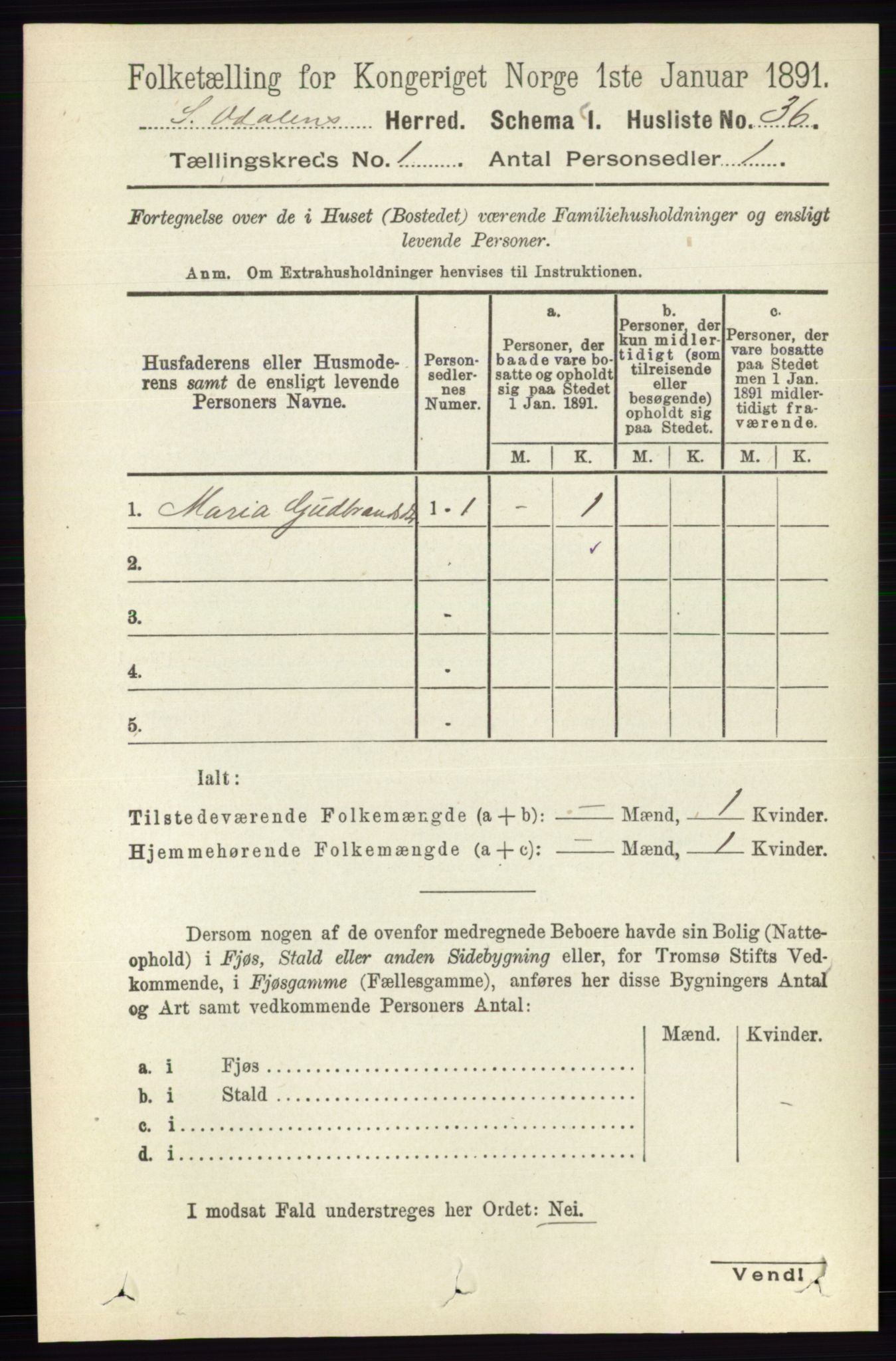 RA, 1891 census for 0419 Sør-Odal, 1891, p. 91