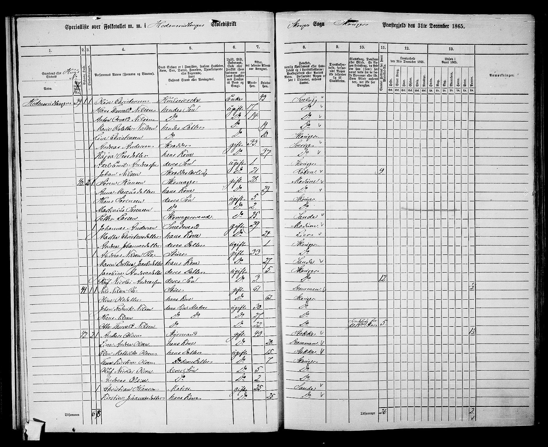 RA, 1865 census for Skoger, 1865, p. 26