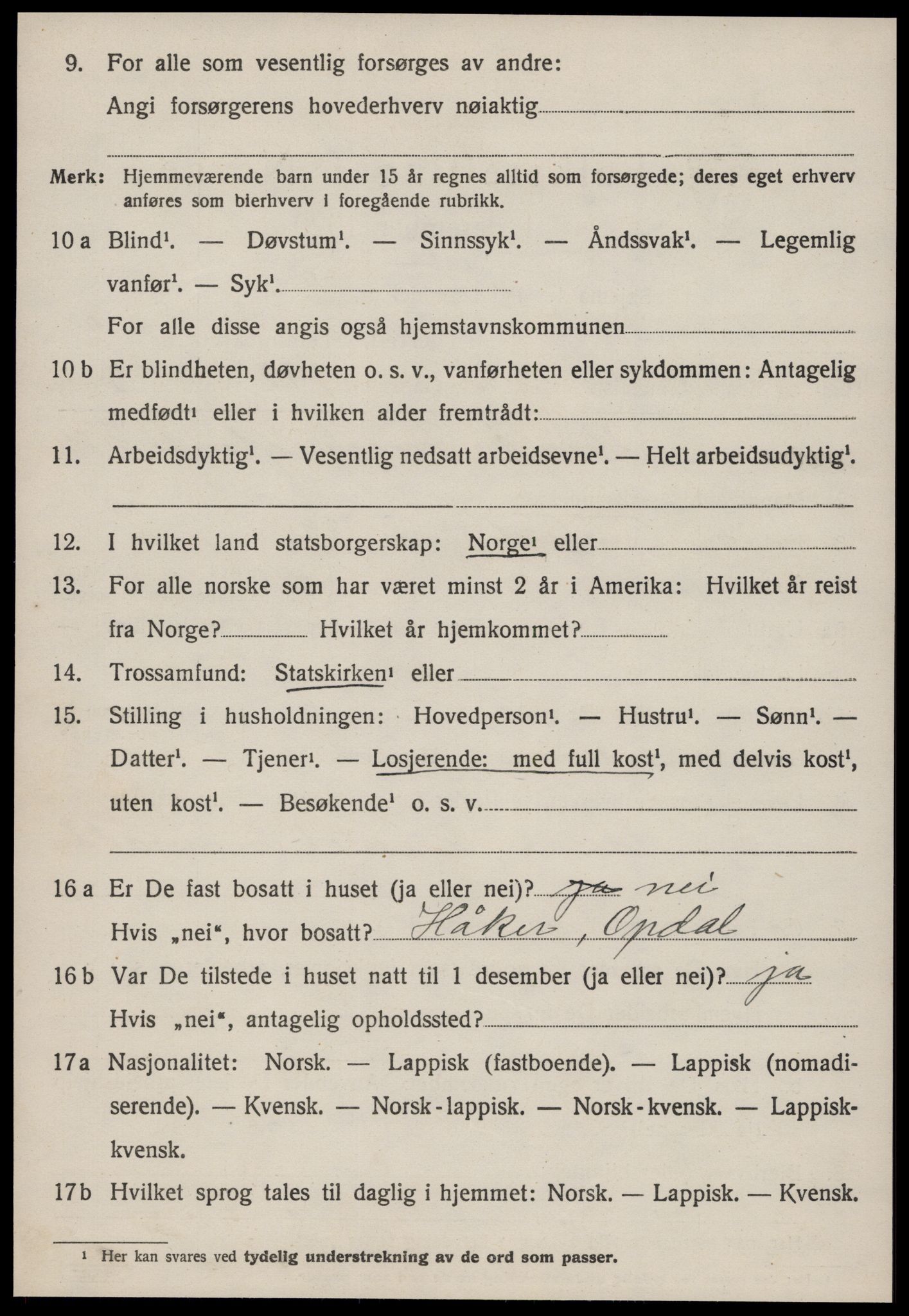 SAT, 1920 census for Oppdal, 1920, p. 2666