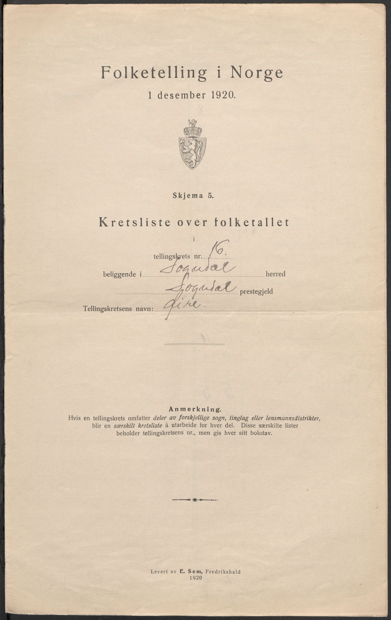 SAB, 1920 census for Sogndal, 1920, p. 50