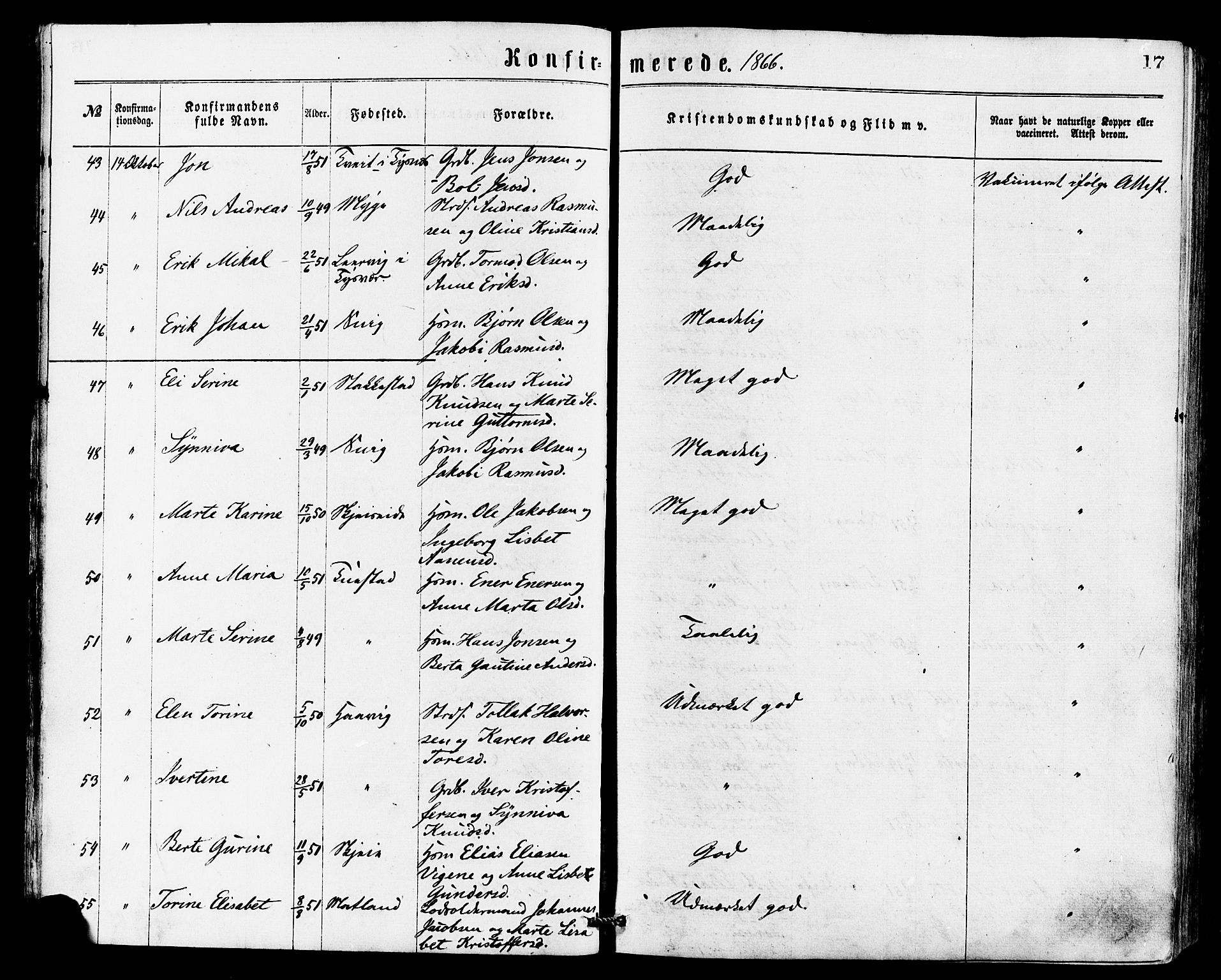 Avaldsnes sokneprestkontor, AV/SAST-A -101851/H/Ha/Haa/L0012: Parish register (official) no. A 12, 1865-1880, p. 17