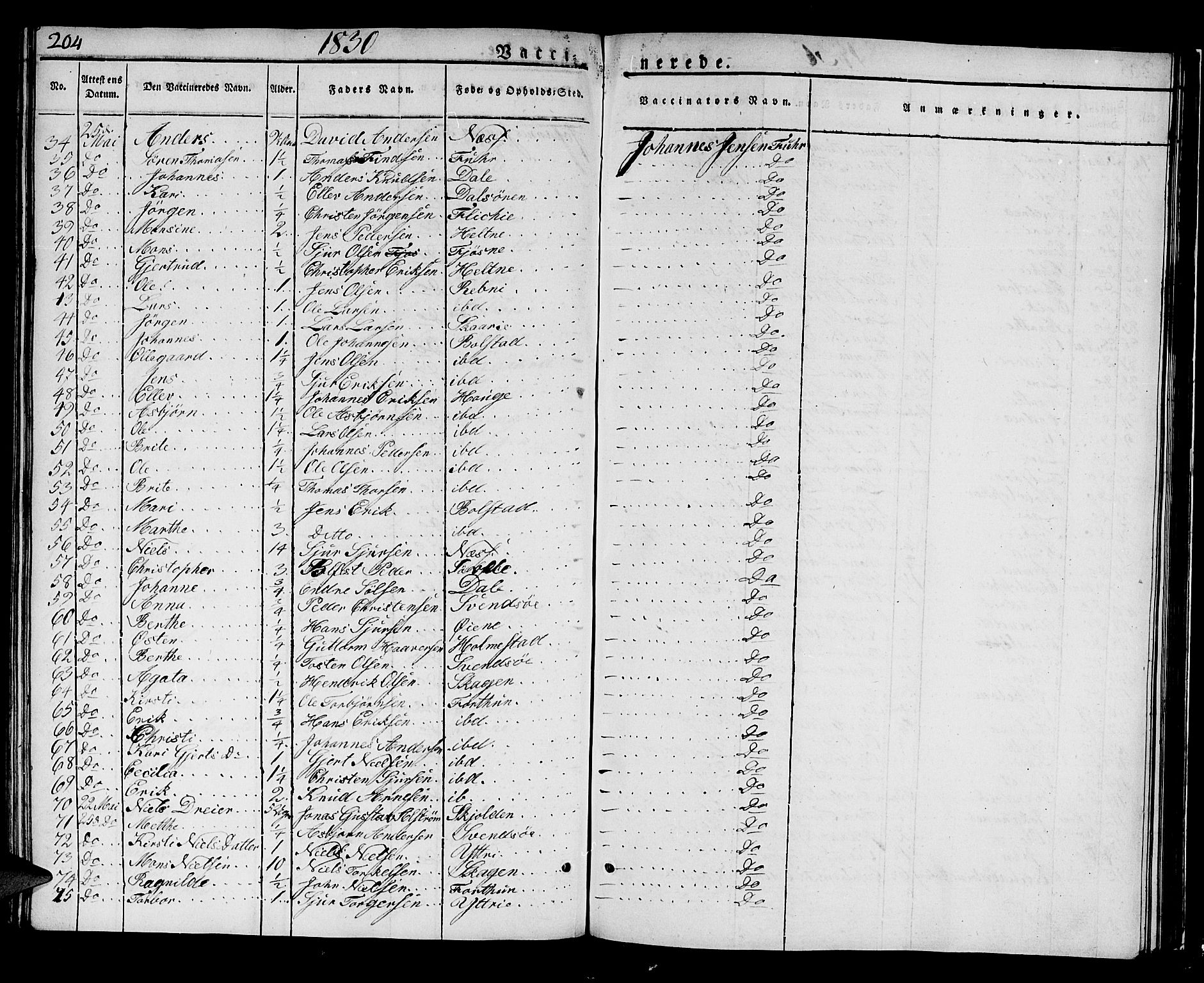 Luster sokneprestembete, SAB/A-81101/H/Haa/Haaa/L0004: Parish register (official) no. A 4, 1821-1832, p. 204