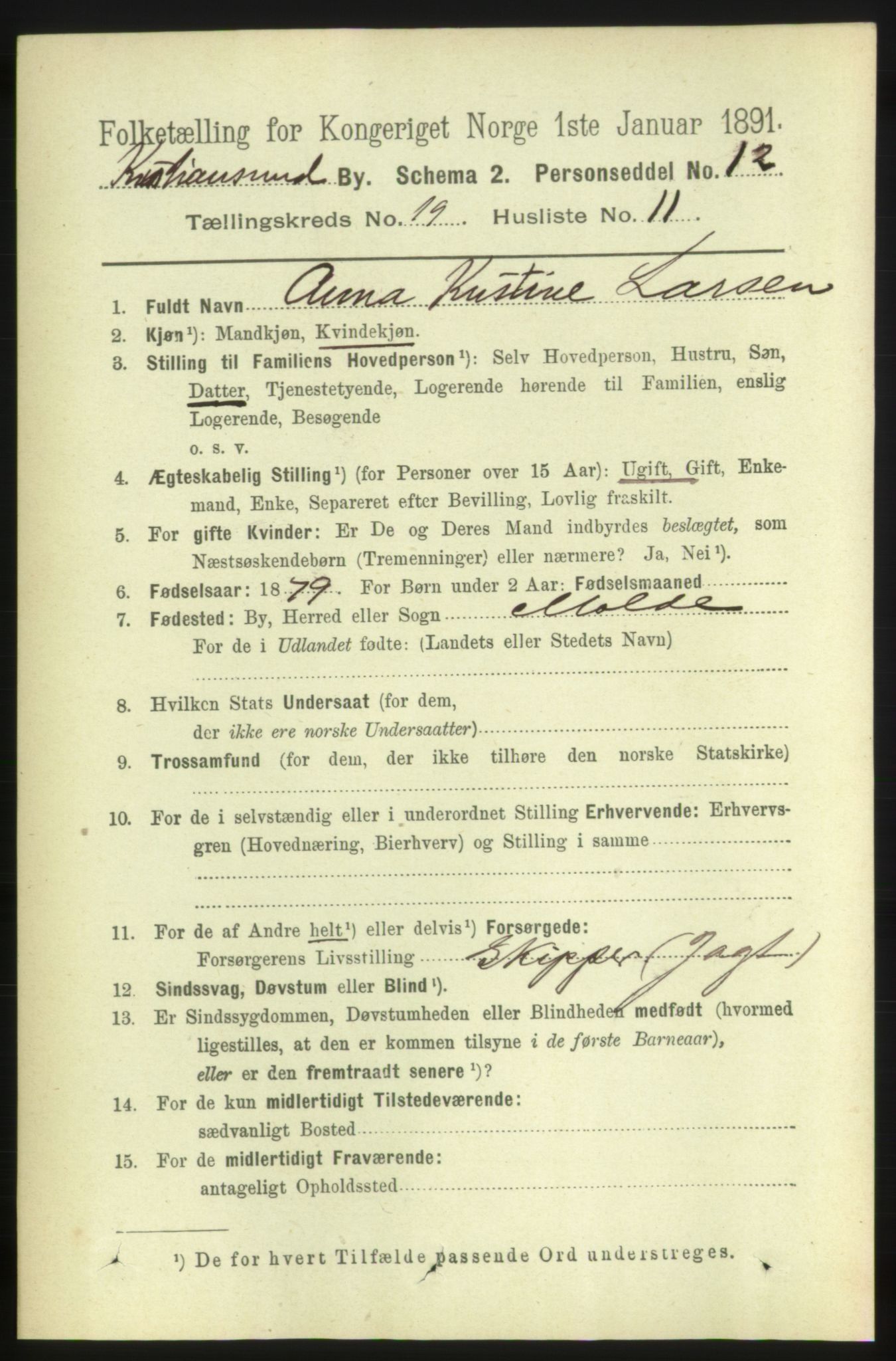 RA, 1891 census for 1503 Kristiansund, 1891, p. 12602