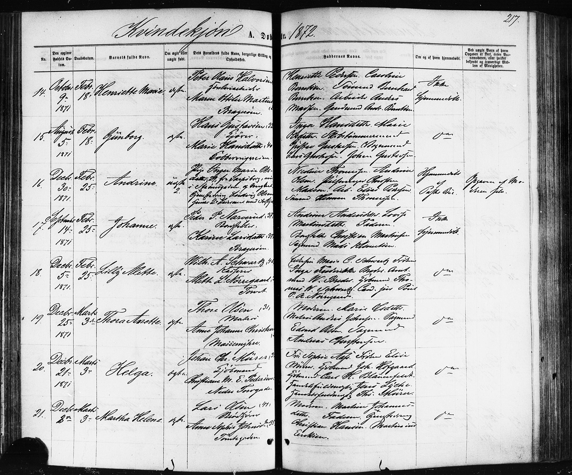 Bragernes kirkebøker, AV/SAKO-A-6/F/Fb/L0004: Parish register (official) no. II 4, 1869-1875, p. 217