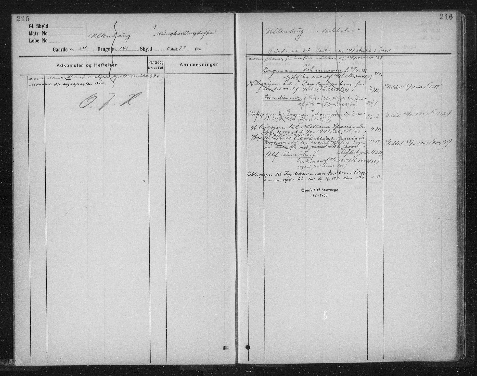 Jæren sorenskriveri, SAST/A-100310/01/4/41/41ABB/L0006: Mortgage register no. 41 ABB6, 1913, p. 215-216