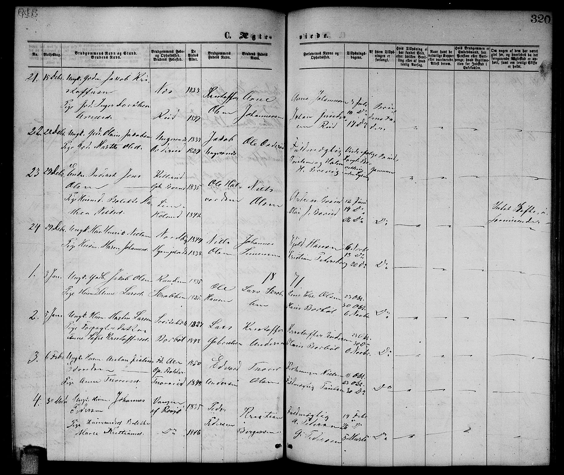 Enebakk prestekontor Kirkebøker, AV/SAO-A-10171c/G/Ga/L0005: Parish register (copy) no. I 5, 1867-1888, p. 320