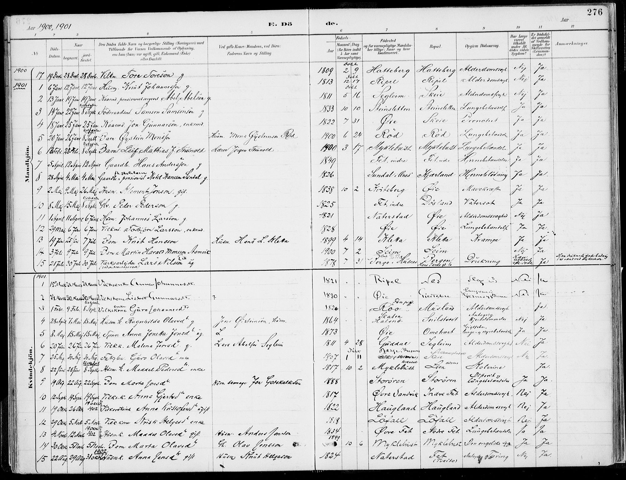 Kvinnherad sokneprestembete, SAB/A-76401/H/Haa: Parish register (official) no. B  1, 1887-1921, p. 276