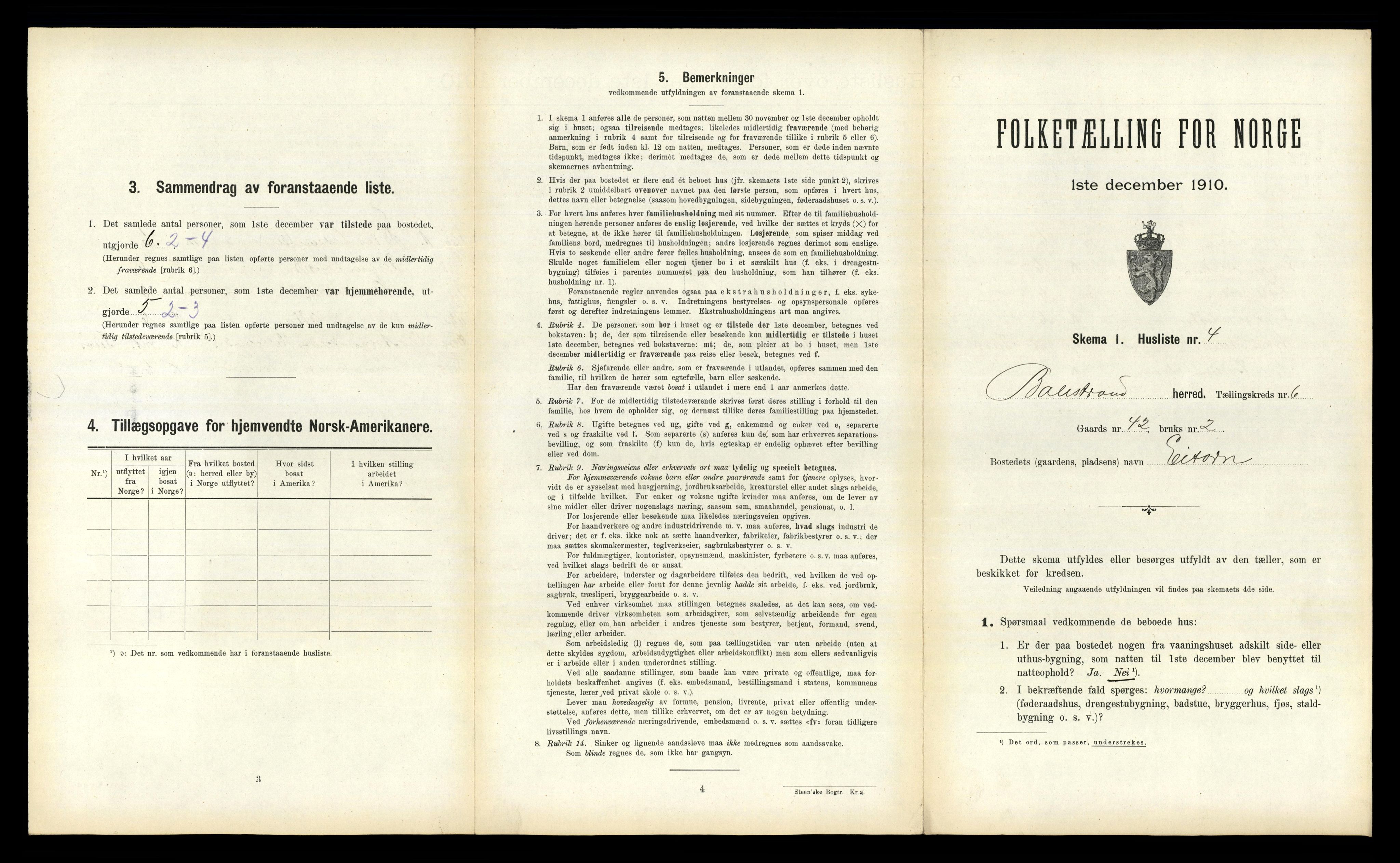 RA, 1910 census for Balestrand, 1910, p. 456