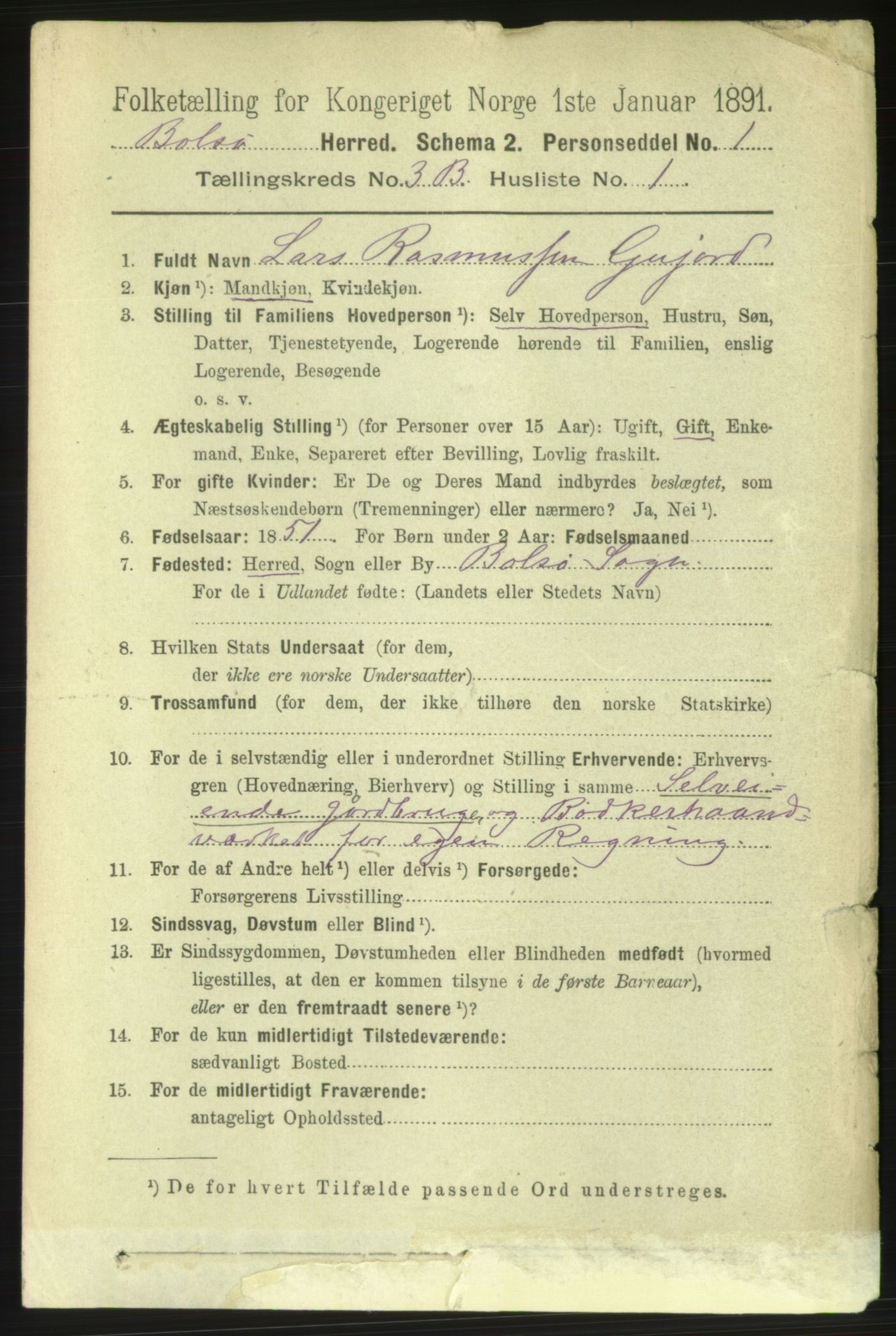 RA, 1891 census for 1544 Bolsøy, 1891, p. 2089